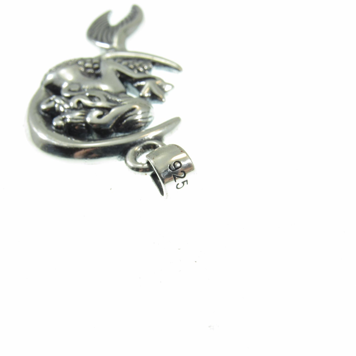 Solid 925 Sterling Silver Mermaid on Crescent Moon Pendant, Handcrafted Cosmic & Nautical Charm, Ocean Life Jewelry, Celestial Lunar Amulet