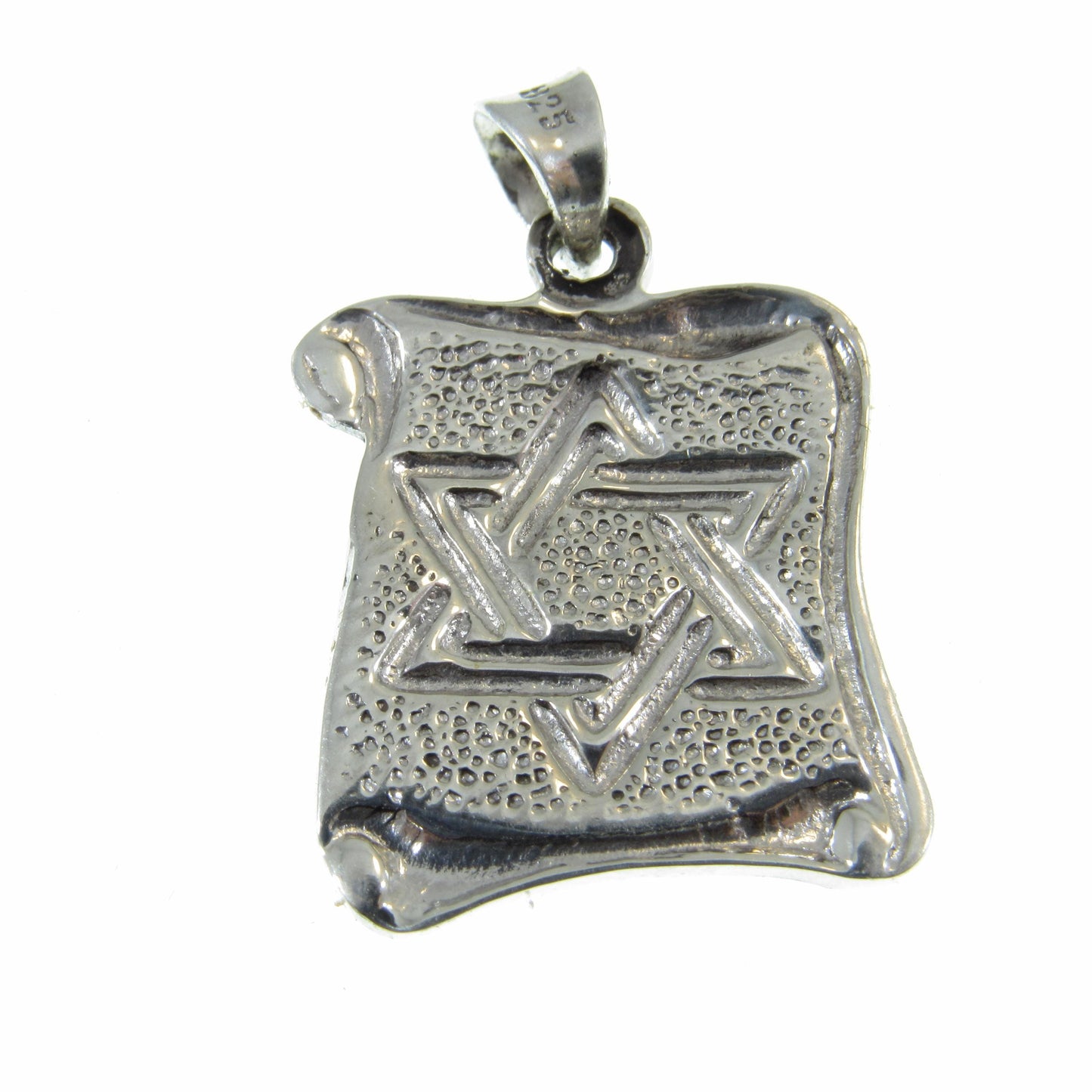 Solid 925 Sterling Silver Hebrew Star of David Pendant with Scrolls, Hammered Metal on Parchment, Jewish Charm, Religious Jewelry