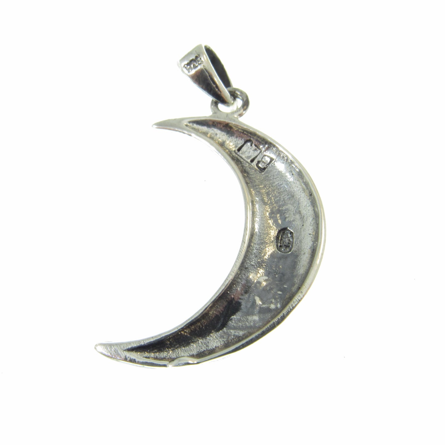 Solid 925 Sterling Silver Crescent Moon Pendant, Spiral Goddess Moon, Pagan Jewelry Charm