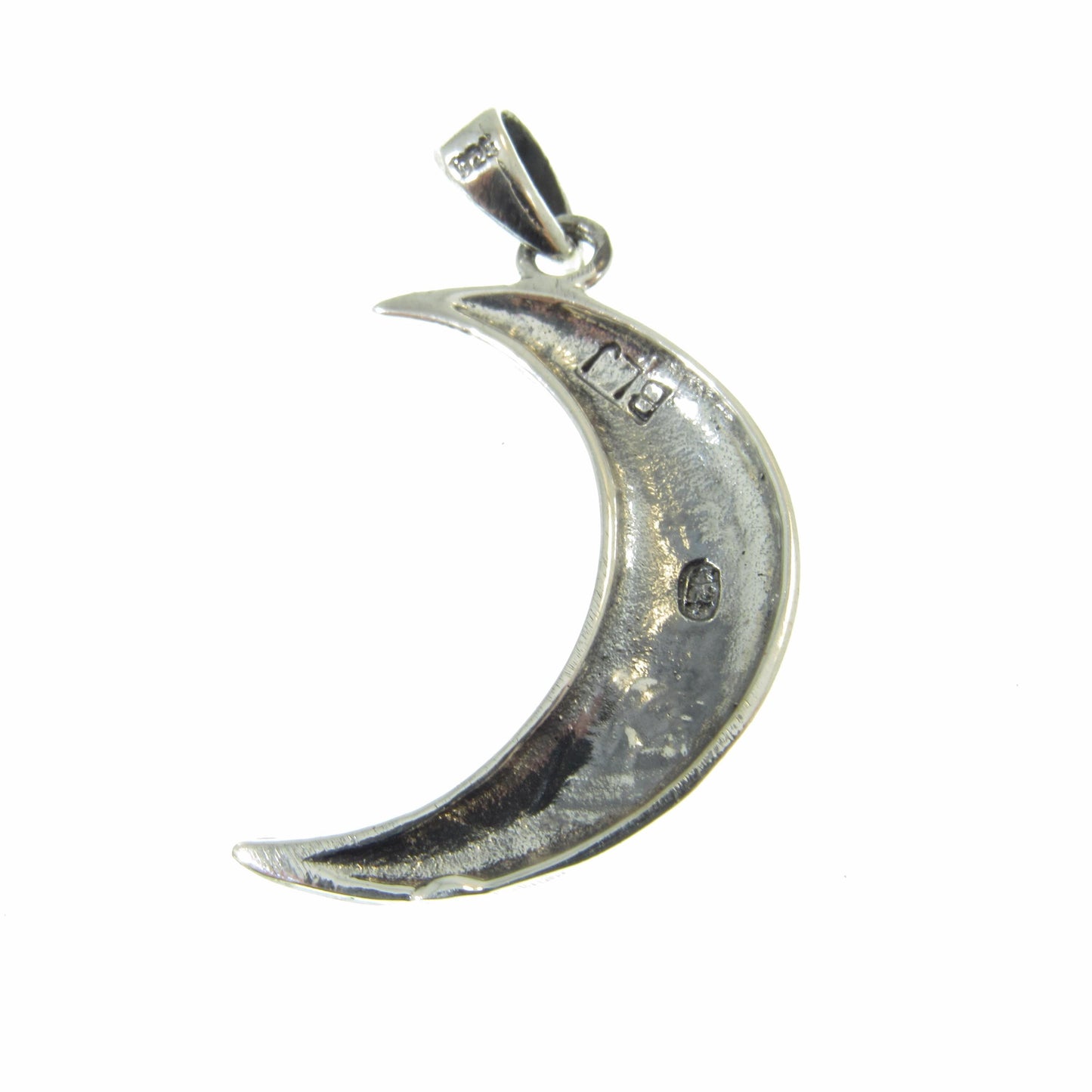 Solid 925 Sterling Silver Crescent Moon Pendant, Spiral Goddess Moon, Pagan Jewelry Charm