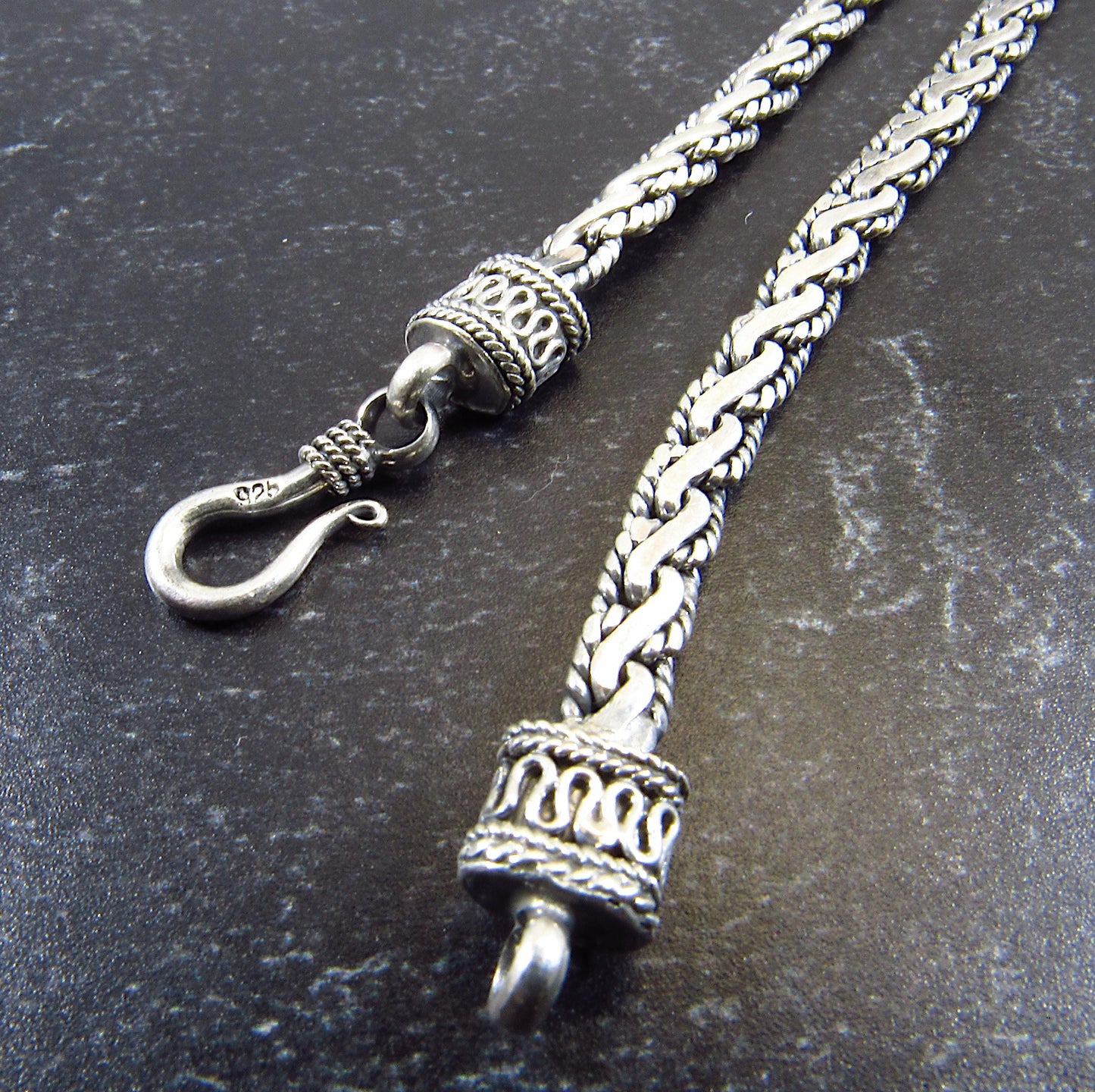 Solid 925 Sterling Silver Balinese Chains, Necklace or Bracelet – Handmade in Bali, Oxidized Unisex Jewelry, Unique Gift for Men & Women