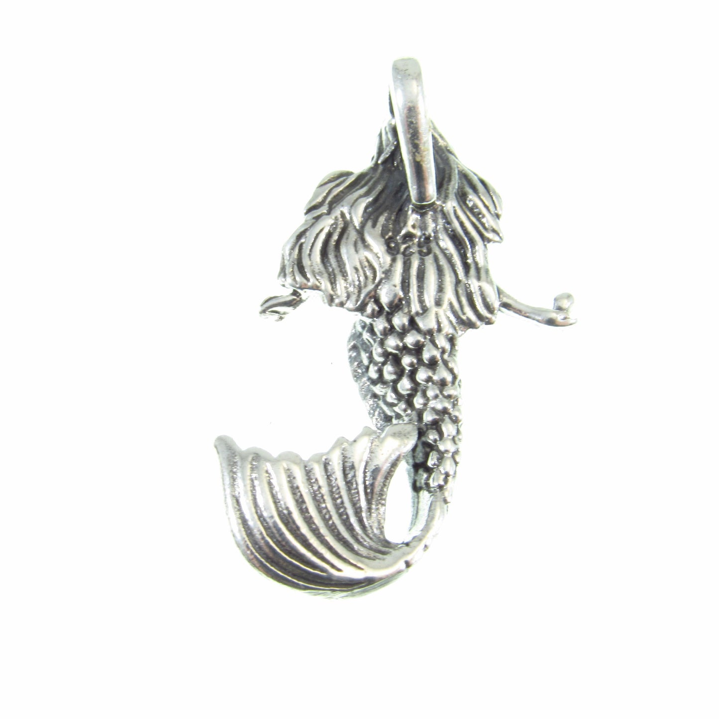 Solid 925 Sterling Silver 3D Mermaid Slide Pendant - Handcrafted Fantasy Necklace Pendant - Mythical Sea Creature Gift for Men & Women