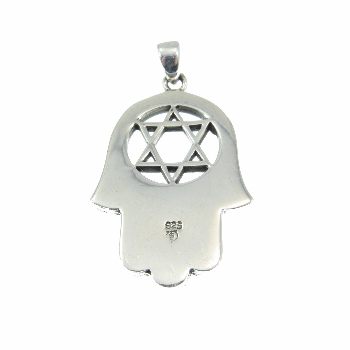 Solid 925 Sterling Silver Hamsa Hand & Star of David Pendant – Jewish Protection Symbol - Lab Opal Inlay - Judaica Gift for Men and Women