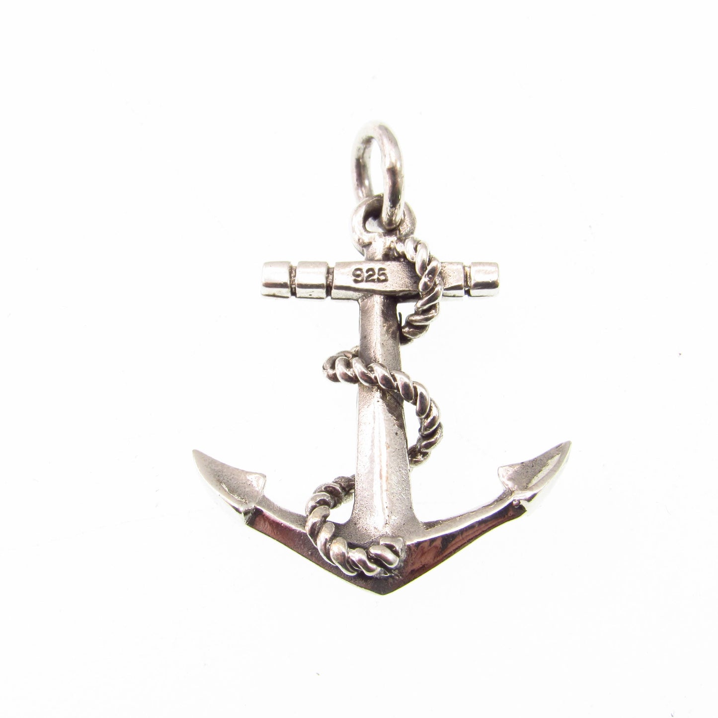 Solid 925 Sterling Silver Anchor Pendant with Rope Detail - Nautical Symbol Jewelry - Men's or Women's Silver Charm - Ocean Inspired Gift