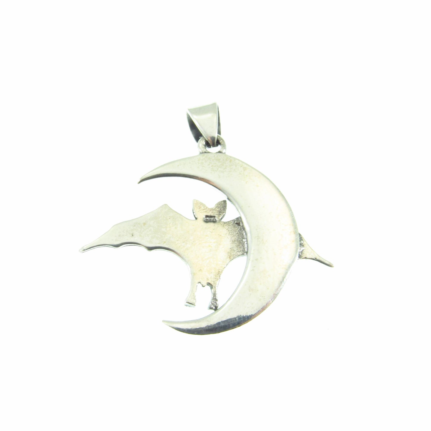 Solid 925 Sterling Silver Bat and Crescent Moon Pendant – Gothic Lunar Bat Necklace Amulet