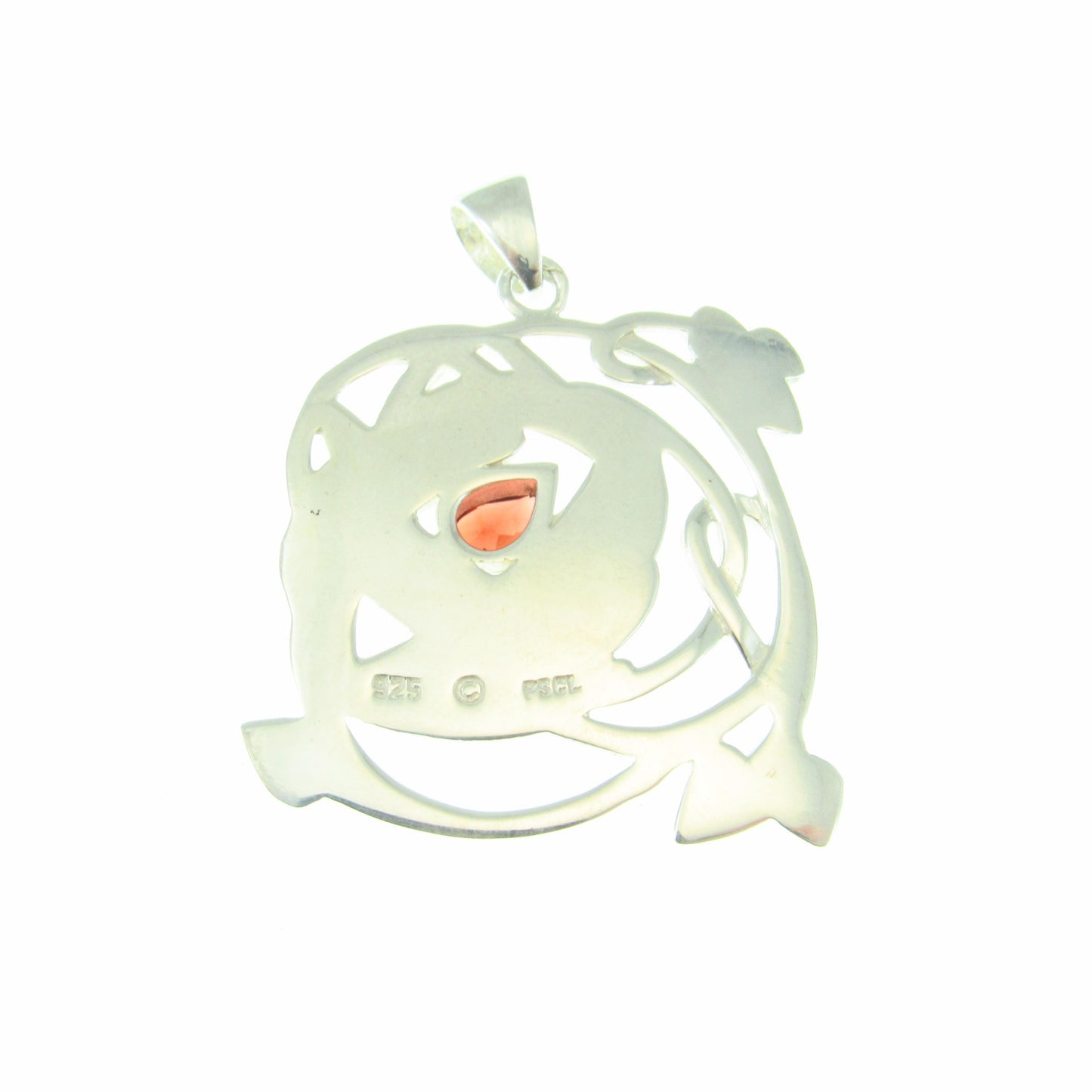 Solid 925 Sterling Silver Red Enamel Flower Pendant with Amethyst or Garnet, Celtic Art Nouveau Jewelry Necklace Amulet with Flowing Swirls