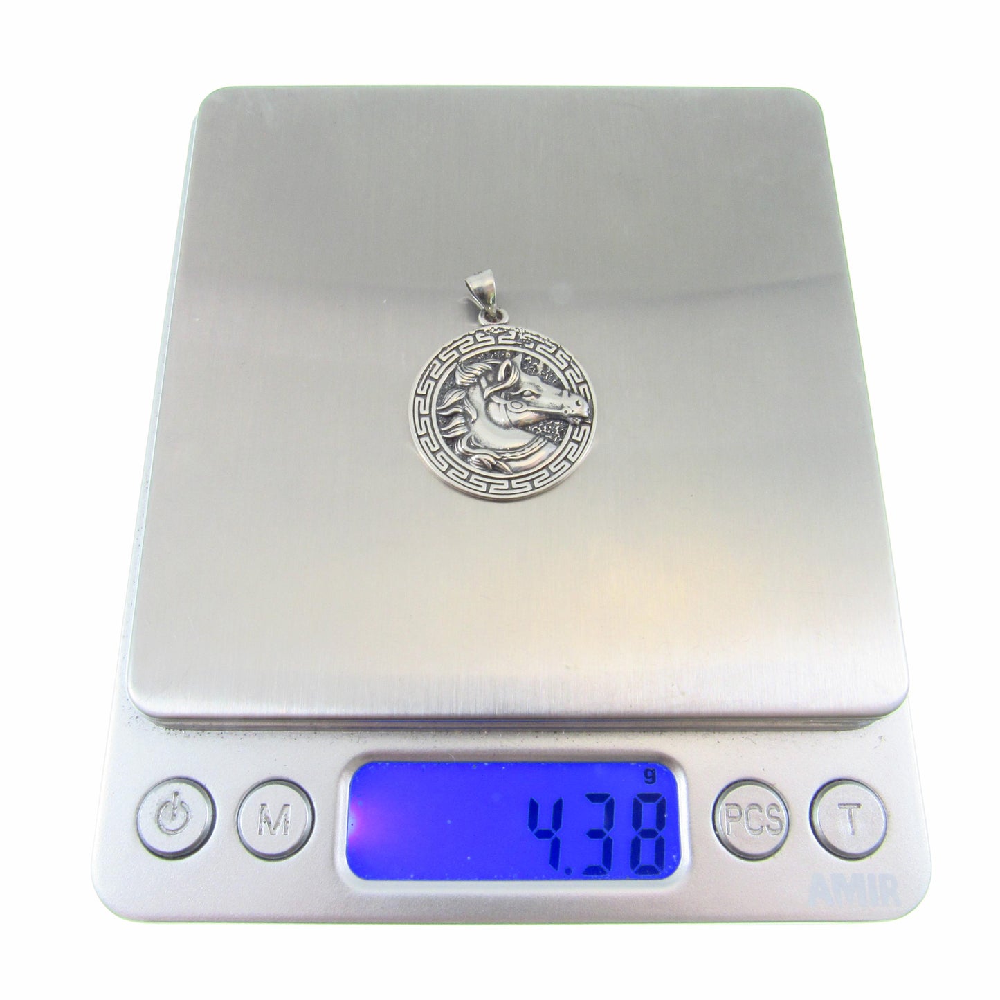 Solid 925 Sterling Silver Horse Medallion Pendant | Greek Key Puzzle, Equestrian “Coin” Necklace Amulet, Stallion Head Charm, Animal Jewelry