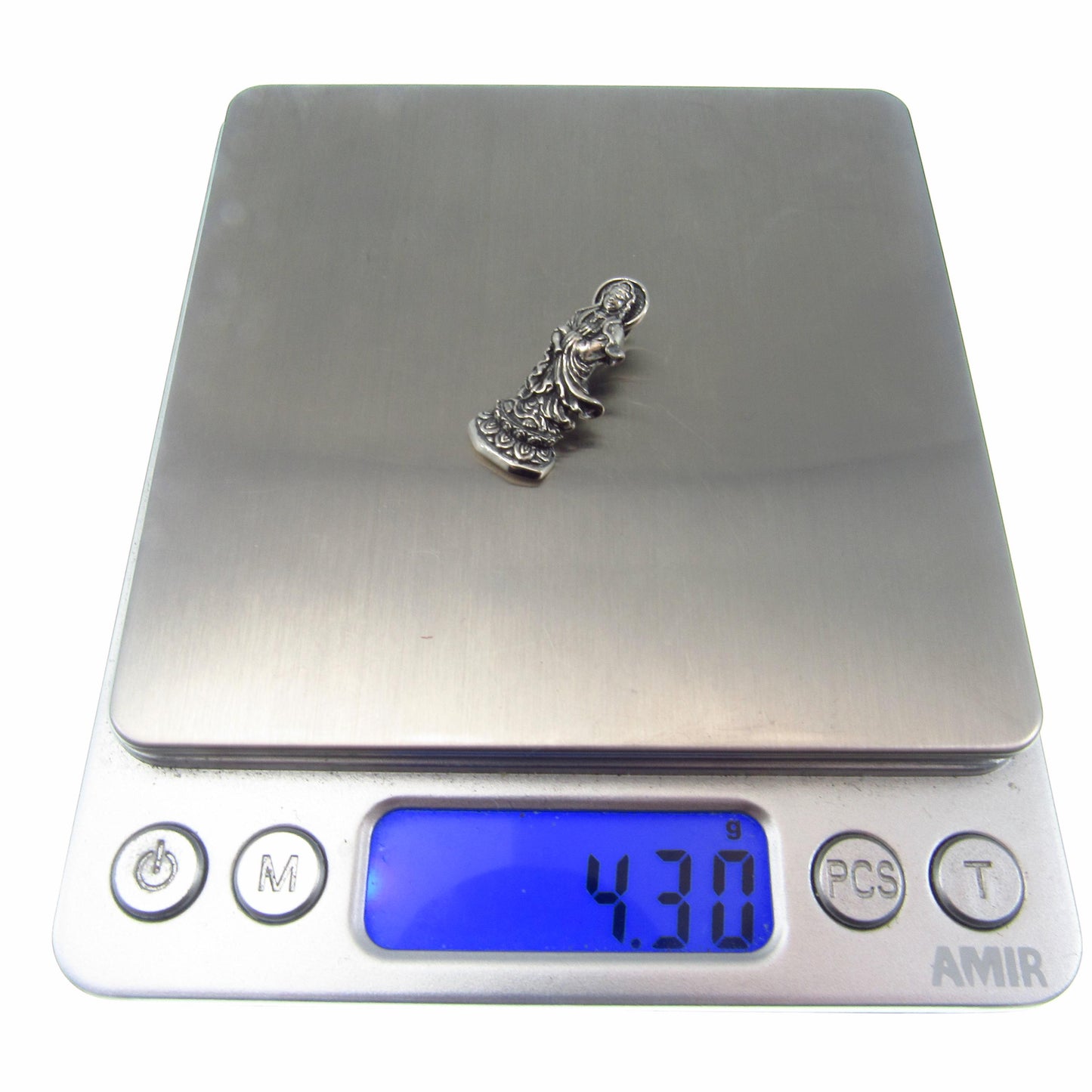 Solid 925 Sterling Silver Guan Yin Slide Pendant – Buddhist Bodhisattva of Compassion Jewelry, Chinese Kwan Yin Amulet, Spiritual Gift