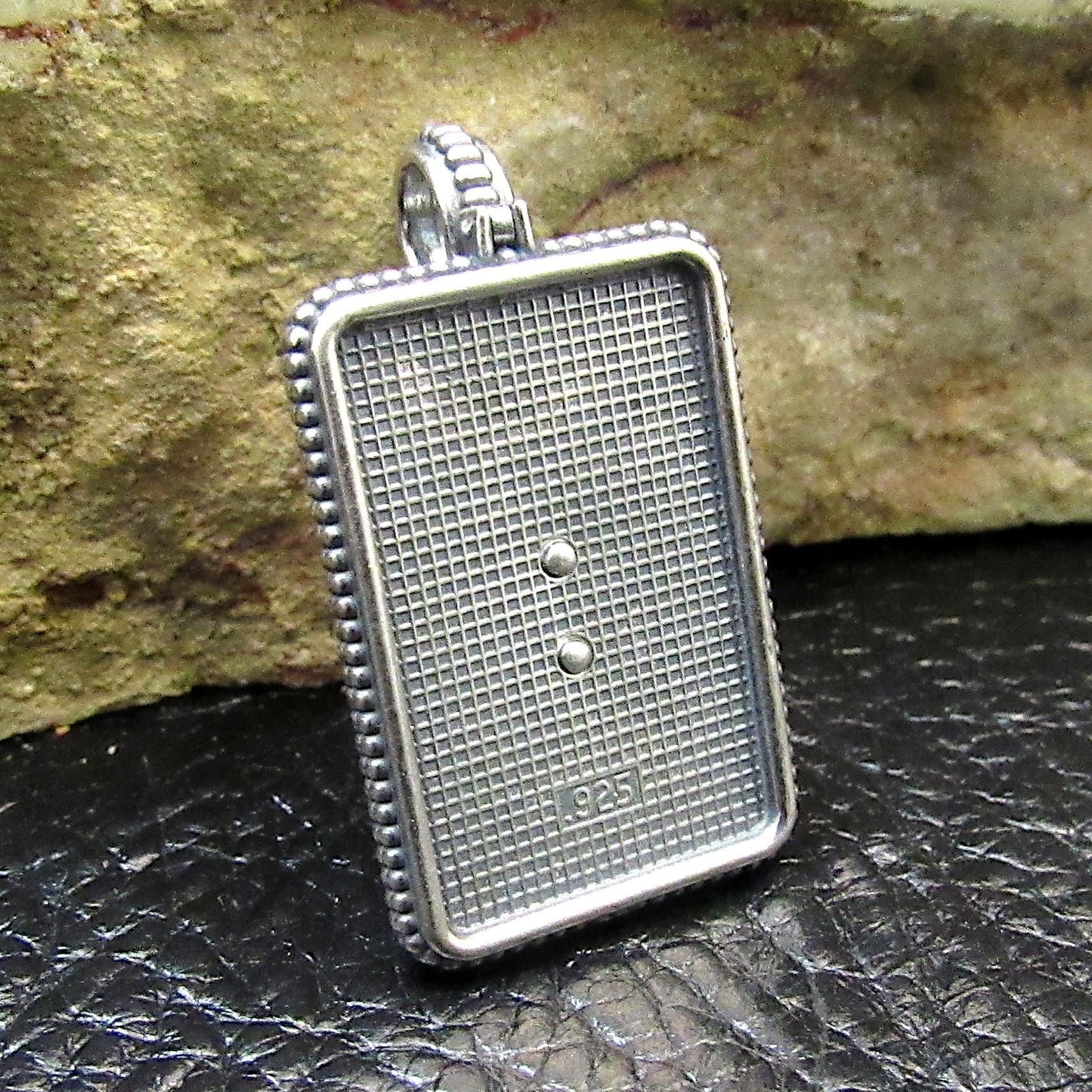 Solid 925 Sterling Silver Fleur-de-Lis Pendant – Rectangular Medallion, Unisex Oxidized Necklace Charm