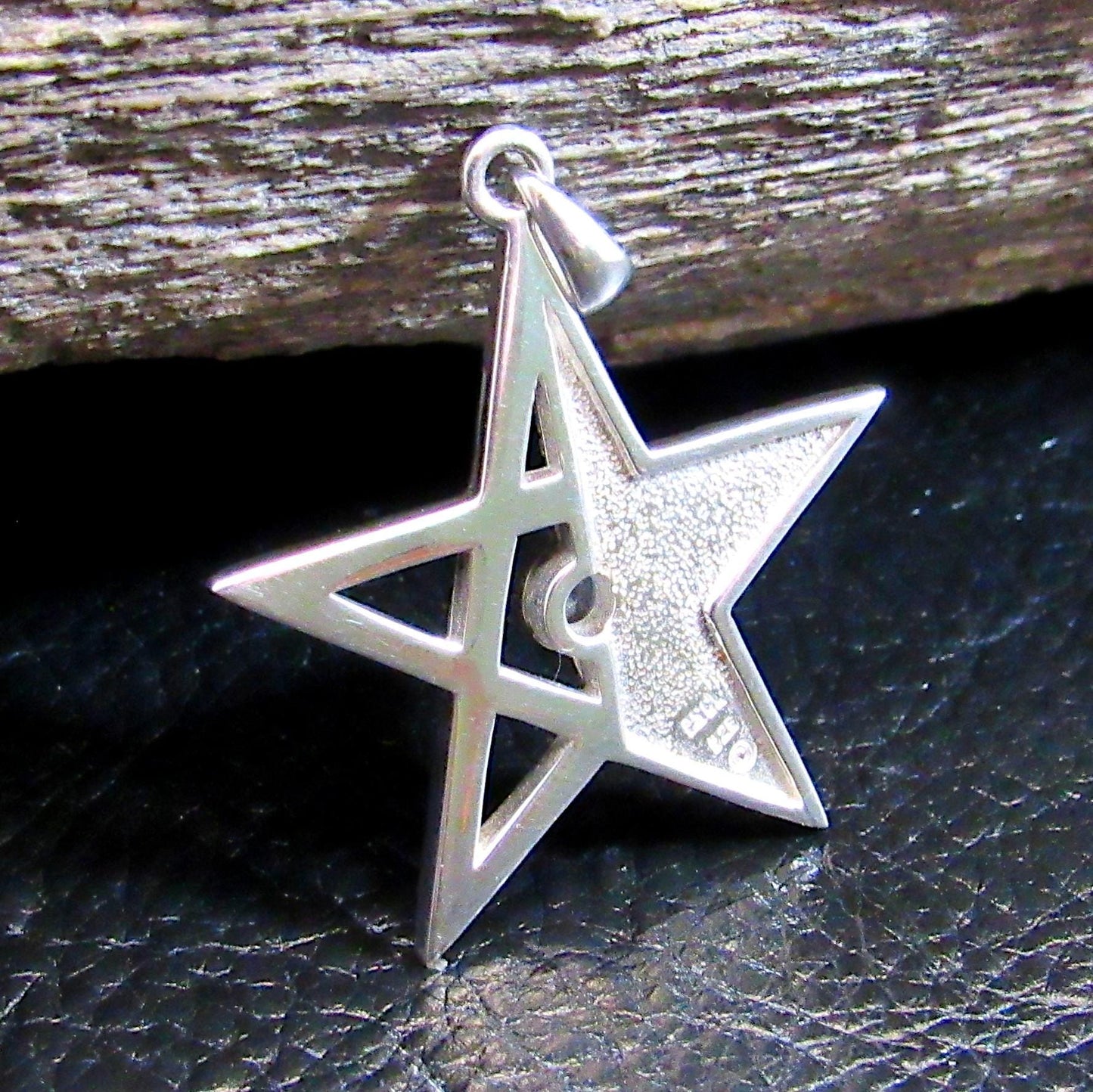 Solid 925 Sterling Silver Steampunk Pentagram Necklace Pendant with 14K Gold Accents