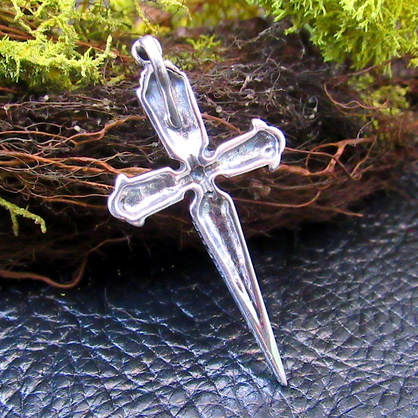 Solid 925 Sterling Silver Athame Necklace Pendant – Medieval Knife Cross / Gothic Dagger Charm