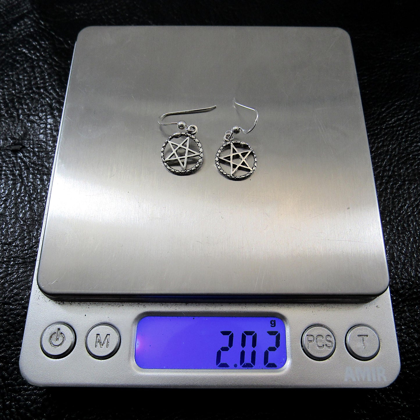 Solid 925 Sterling Silver Ouroboros Pentacle Earrings, Drop / Dangle / Hook Pentagram Earrings, Pagan Jewelry