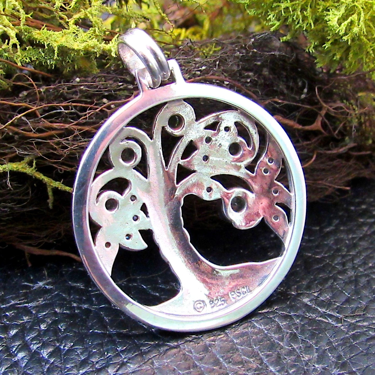 Solid 925 Sterling Silver Tree of Life Pendant with Peridot Gemstones