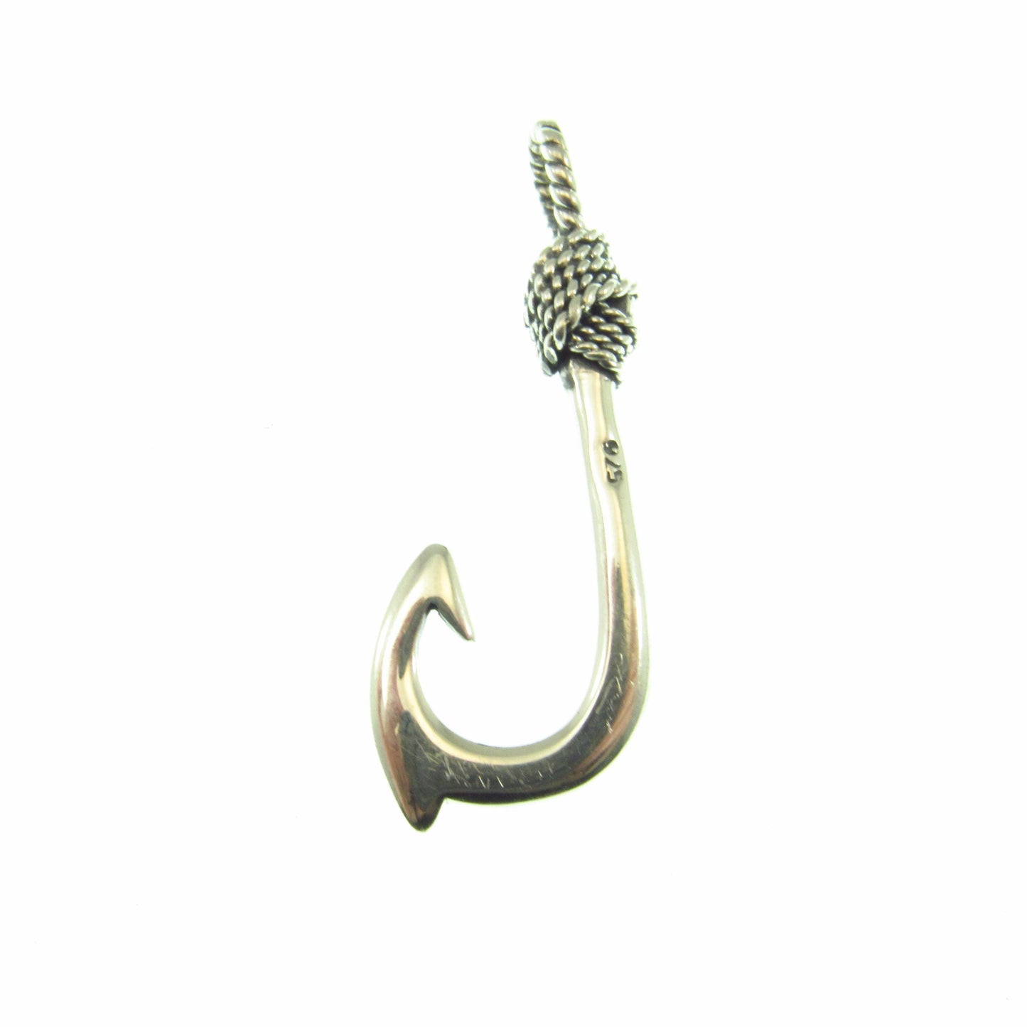 925 Fish Hook Pendant Necklace, Solid Sterling Silver Unisex Hawaiian Style Nautical Fishing Jewelry