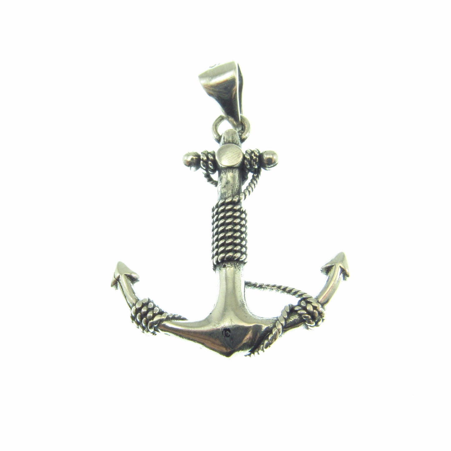 Solid 925 Sterling Silver Anchor Pendant with Rope Detail - Nautical Symbol Jewelry