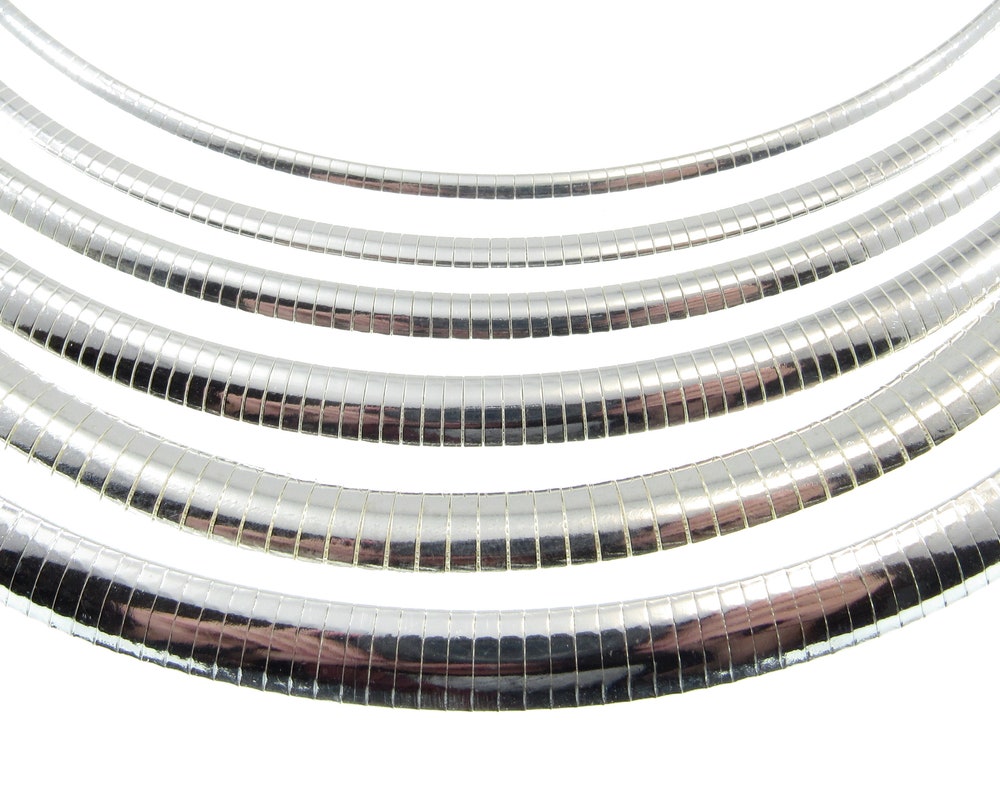 Solid 925 Sterling Silver Women's Domed Italian Omega Chain