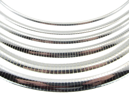 Solid 925 Sterling Silver Women's Domed Italian Omega Chain