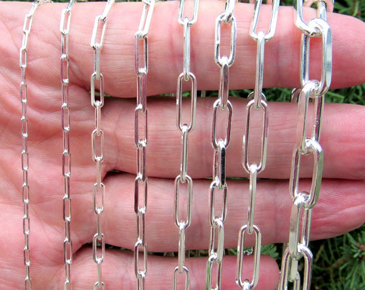 Solid 925 Sterling Silver Italian Paperclip Link Chain