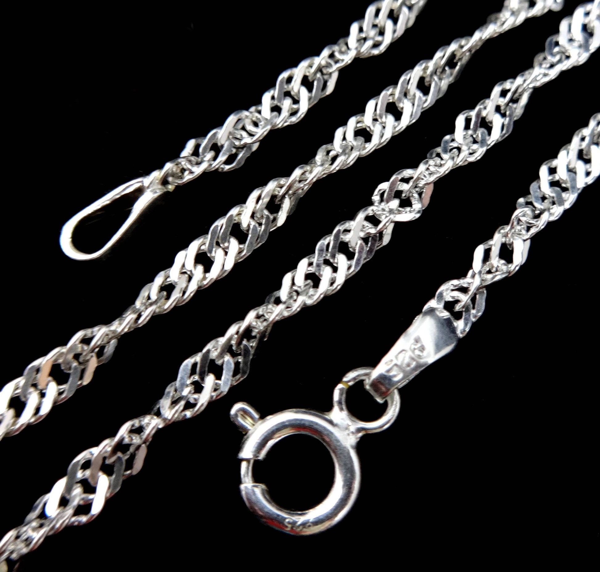 2.4MM Solid 925 Sterling Silver Women's Singapore Serpentine Twisted Rope Chain Necklace, Made in Italy, 16" 18" 20" 22" 24", or 30" Inches