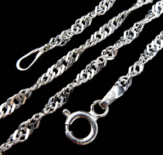 2.4MM Solid 925 Sterling Silver Women's Singapore Serpentine Twisted Rope Chain Necklace, Made in Italy, 16" 18" 20" 22" 24", or 30" Inches
