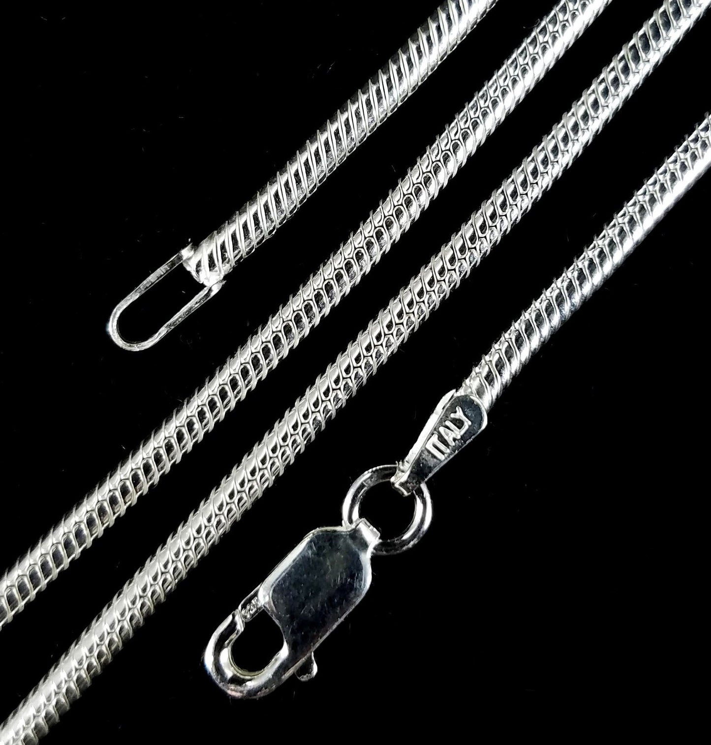 2MM Solid 925 Sterling Silver Italian Round Snake Chain Necklace or Bracelet Made in Italy, Lengths: 16 18 20 24 26 28 or 30" Inches