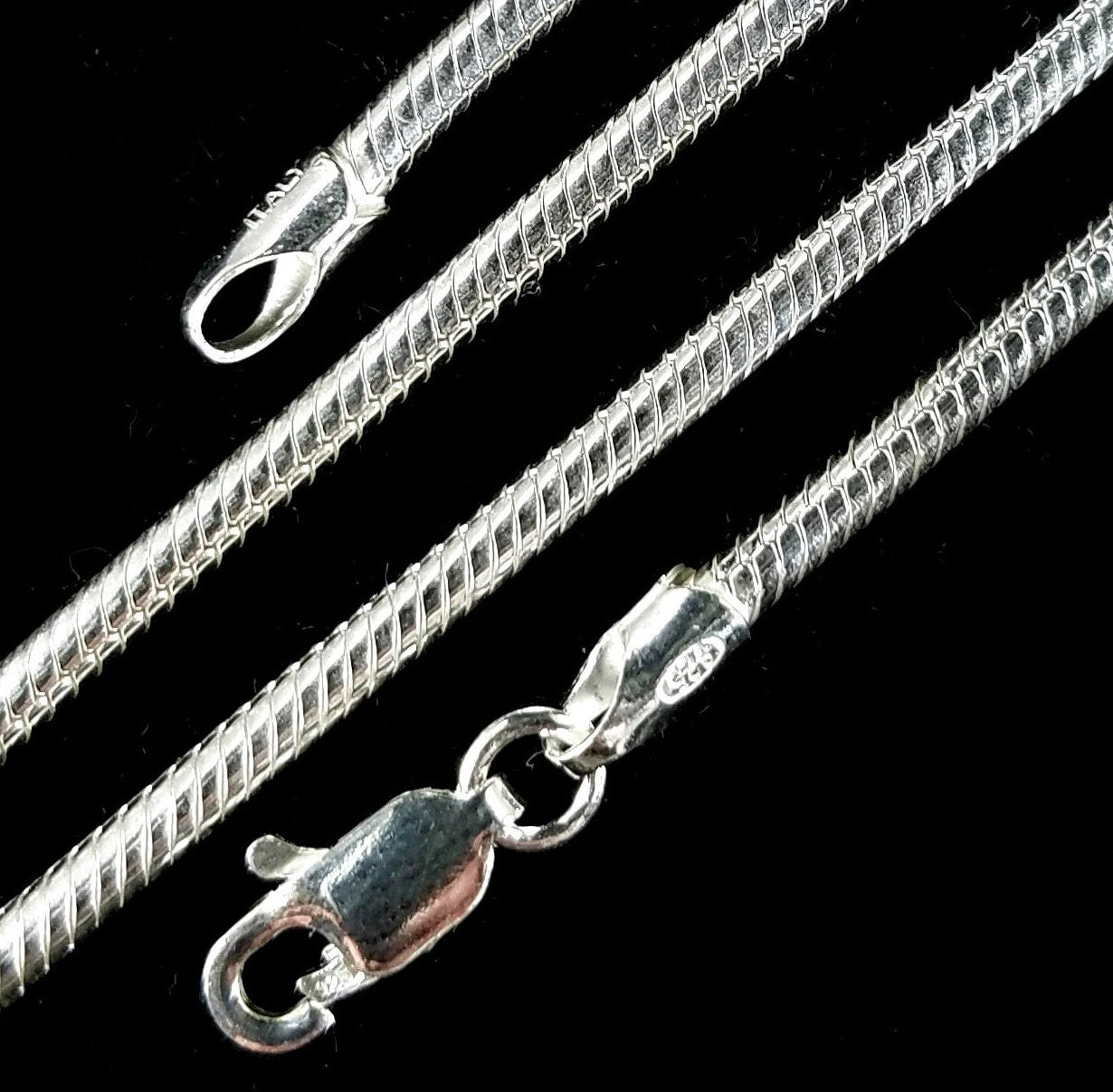 2.5MM Solid 925 Sterling Silver Italian Round Unisex Snake Chain Necklace or Bracelet Made in Italy 7.5 16 18 20 22 24 26 28 or 30" Inches