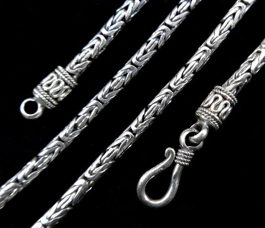 Handmade 2.5mm Solid 925 Sterling Silver Balinese BYZANTINE Borobudur Link Chain Necklace Bracelet 7.5 8 9 16 18 20 22 24 26 28 or 30 Inches