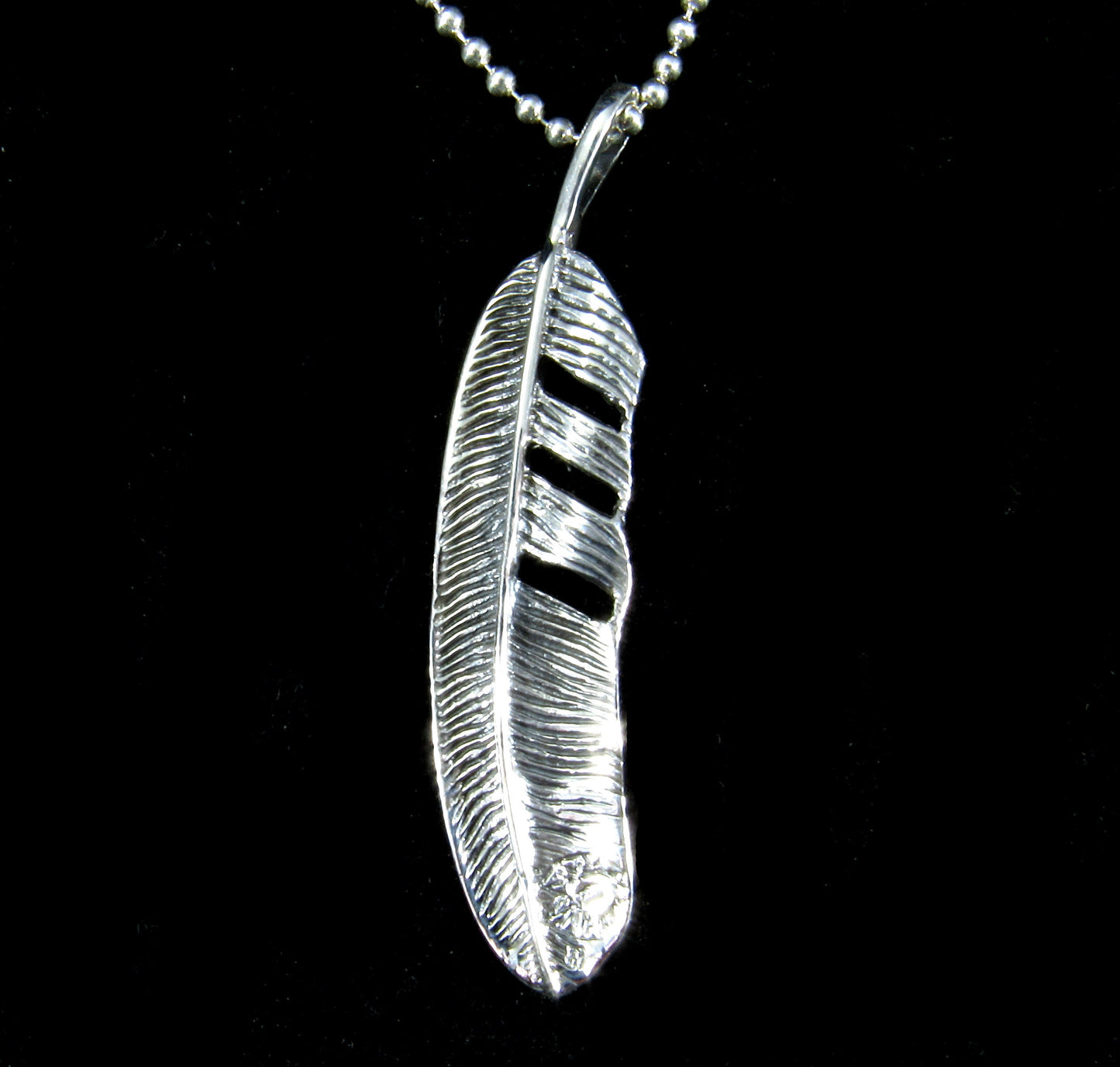 Large Handcrafted Solid 925 Sterling Silver Eagle Feather Slide Pendant