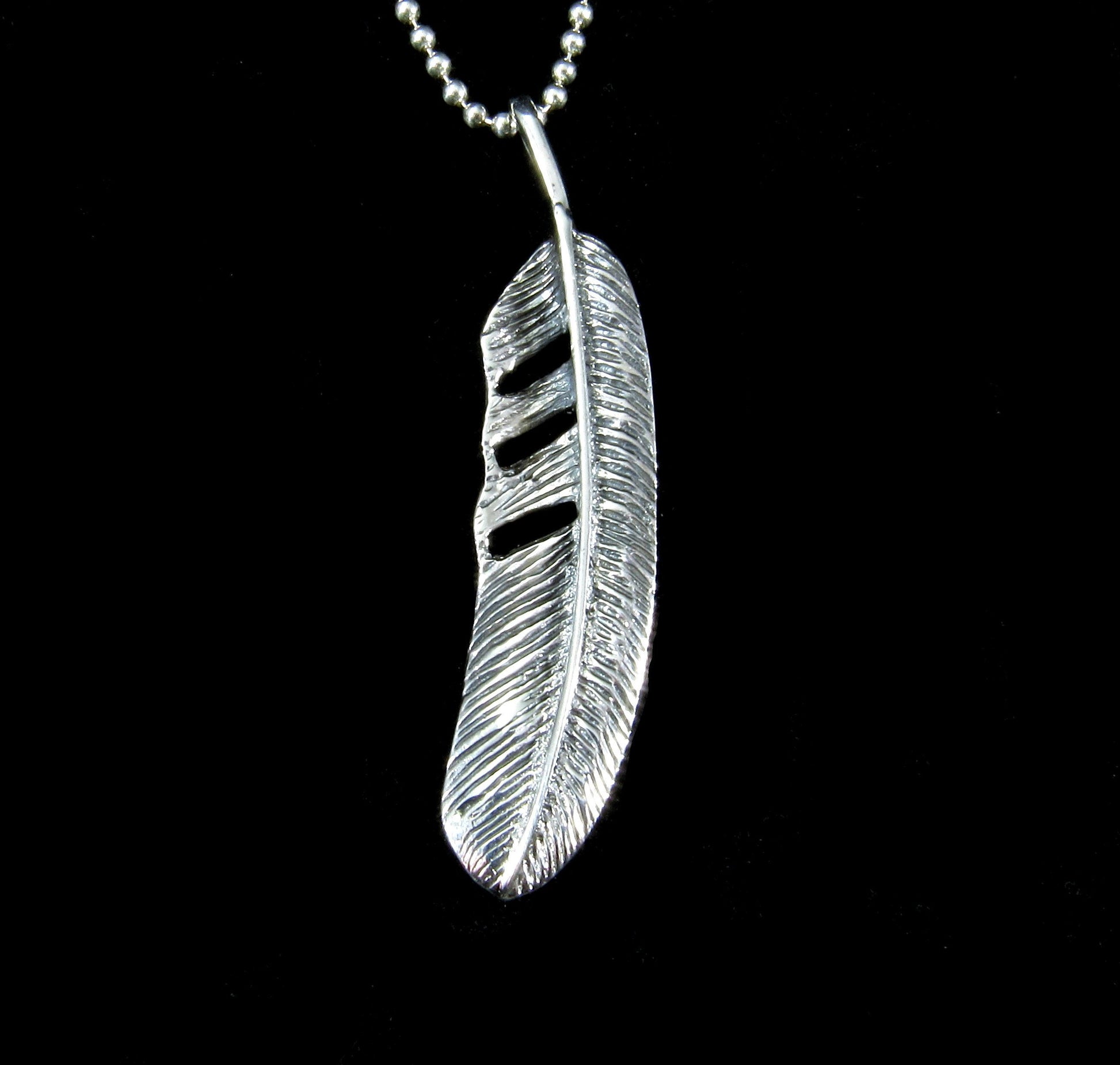 Large Handcrafted Solid 925 Sterling Silver Eagle Feather Slide Pendant