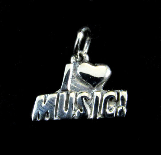 Handcrafted Solid 925 Sterling Silver I Heart Music Charm, I Love Music Pendant