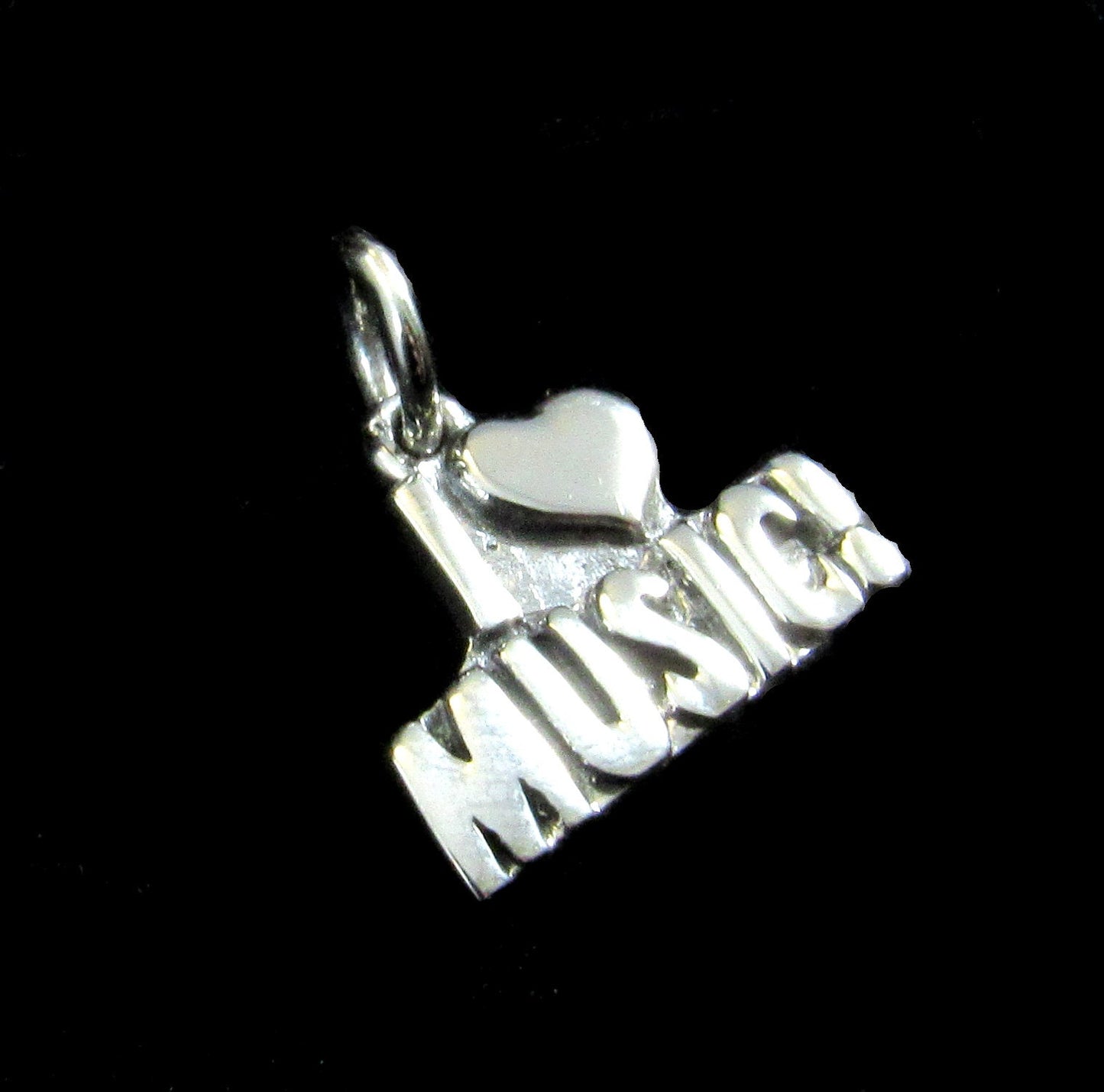 Handcrafted Solid 925 Sterling Silver I Heart Music Charm, I Love Music Pendant