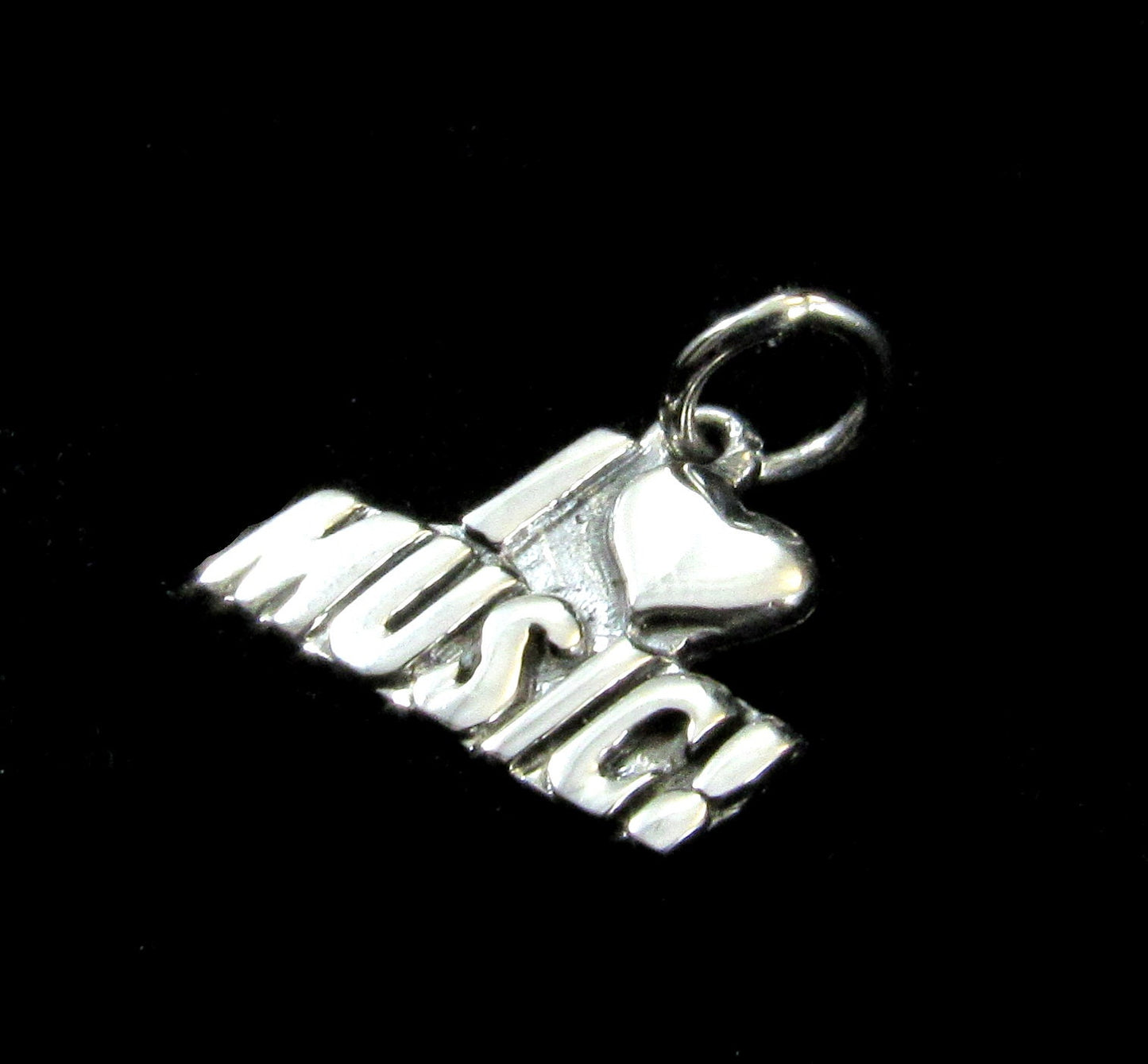 Handcrafted Solid 925 Sterling Silver I Heart Music Charm, I Love Music Pendant