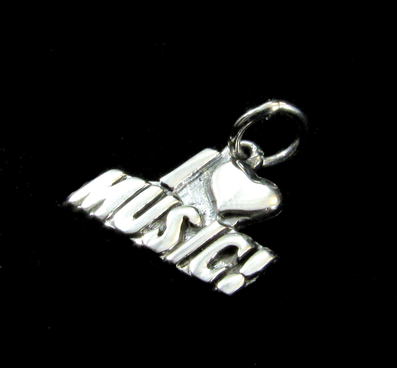 Handcrafted Solid 925 Sterling Silver I Heart Music Charm, I Love Music Pendant