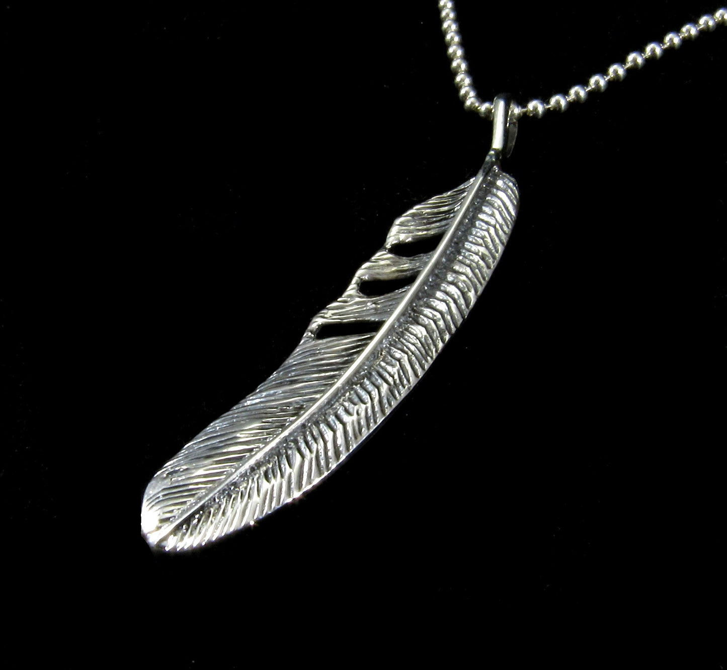 Large Handcrafted Solid 925 Sterling Silver Eagle Feather Slide Pendant