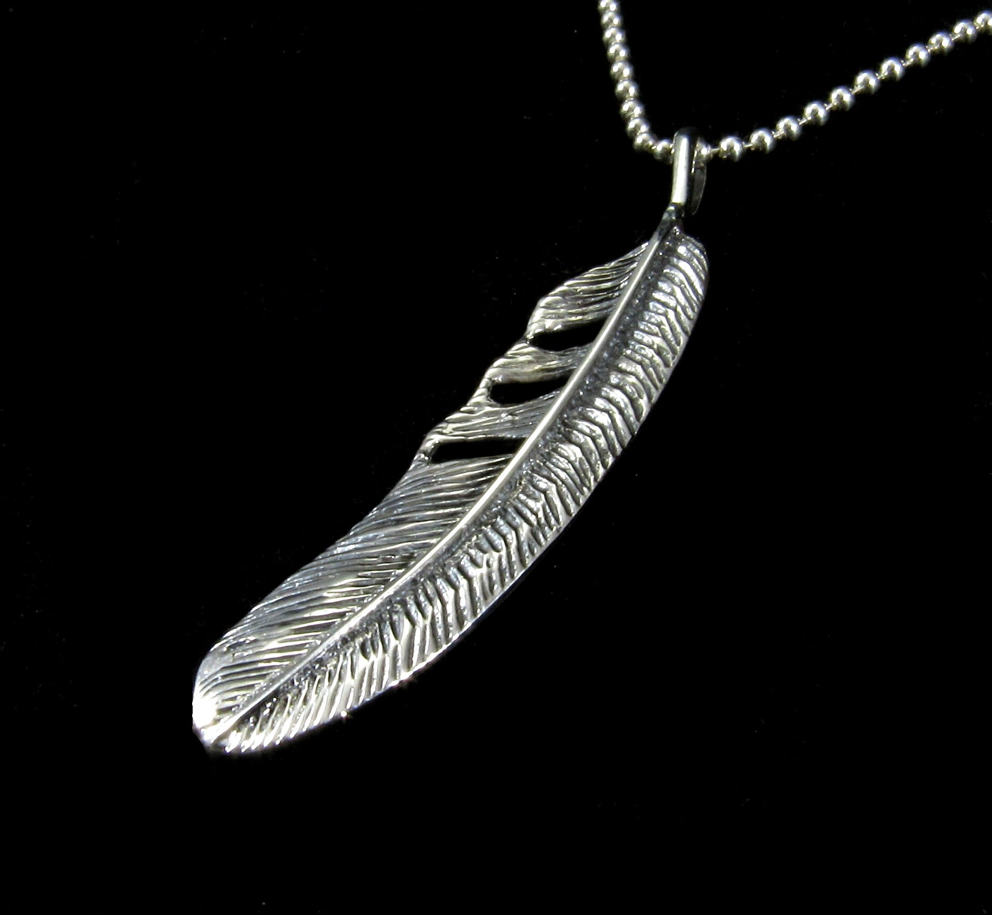 Large Handcrafted Solid 925 Sterling Silver Eagle Feather Slide Pendant