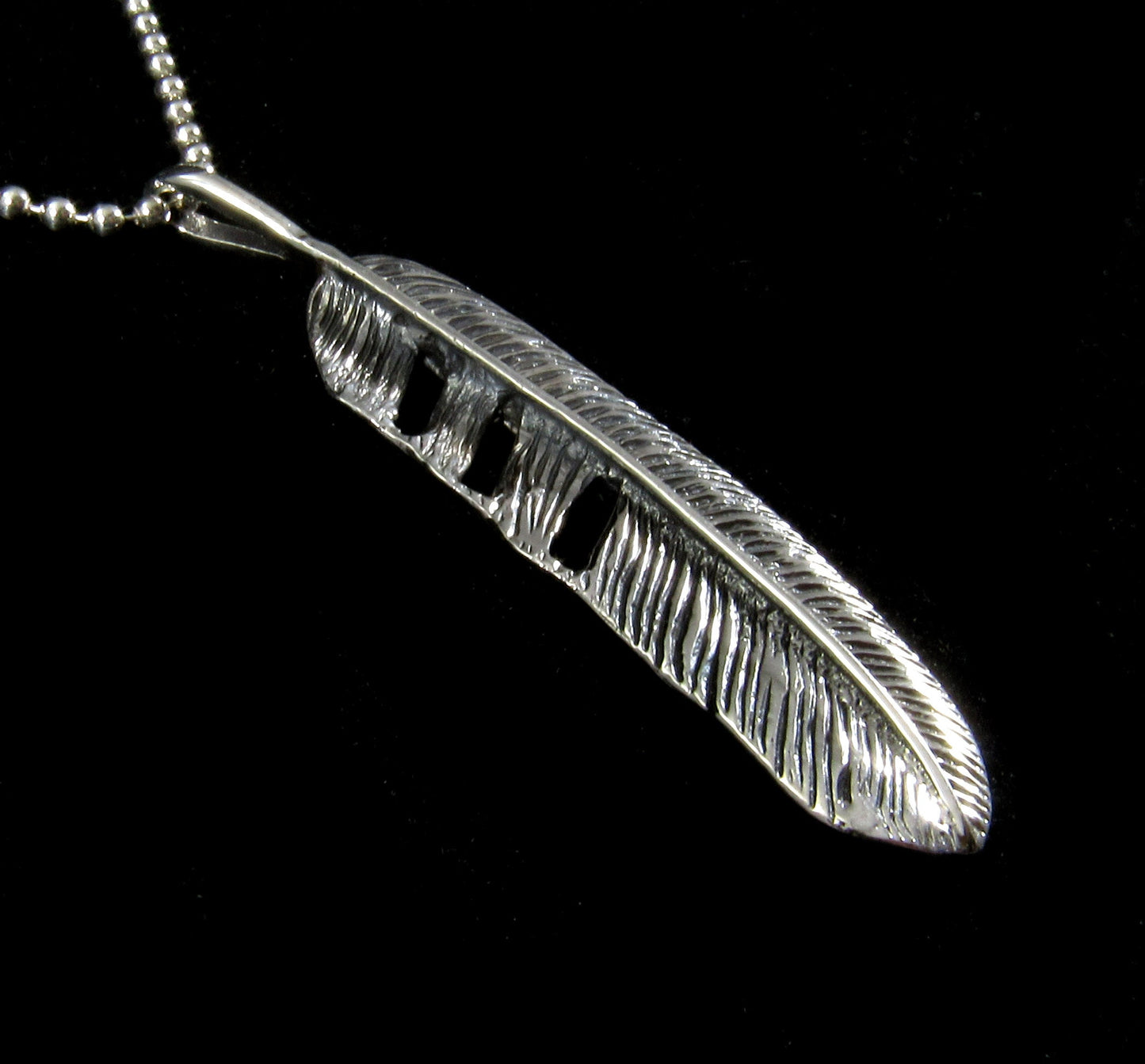 Large Handcrafted Solid 925 Sterling Silver Eagle Feather Slide Pendant