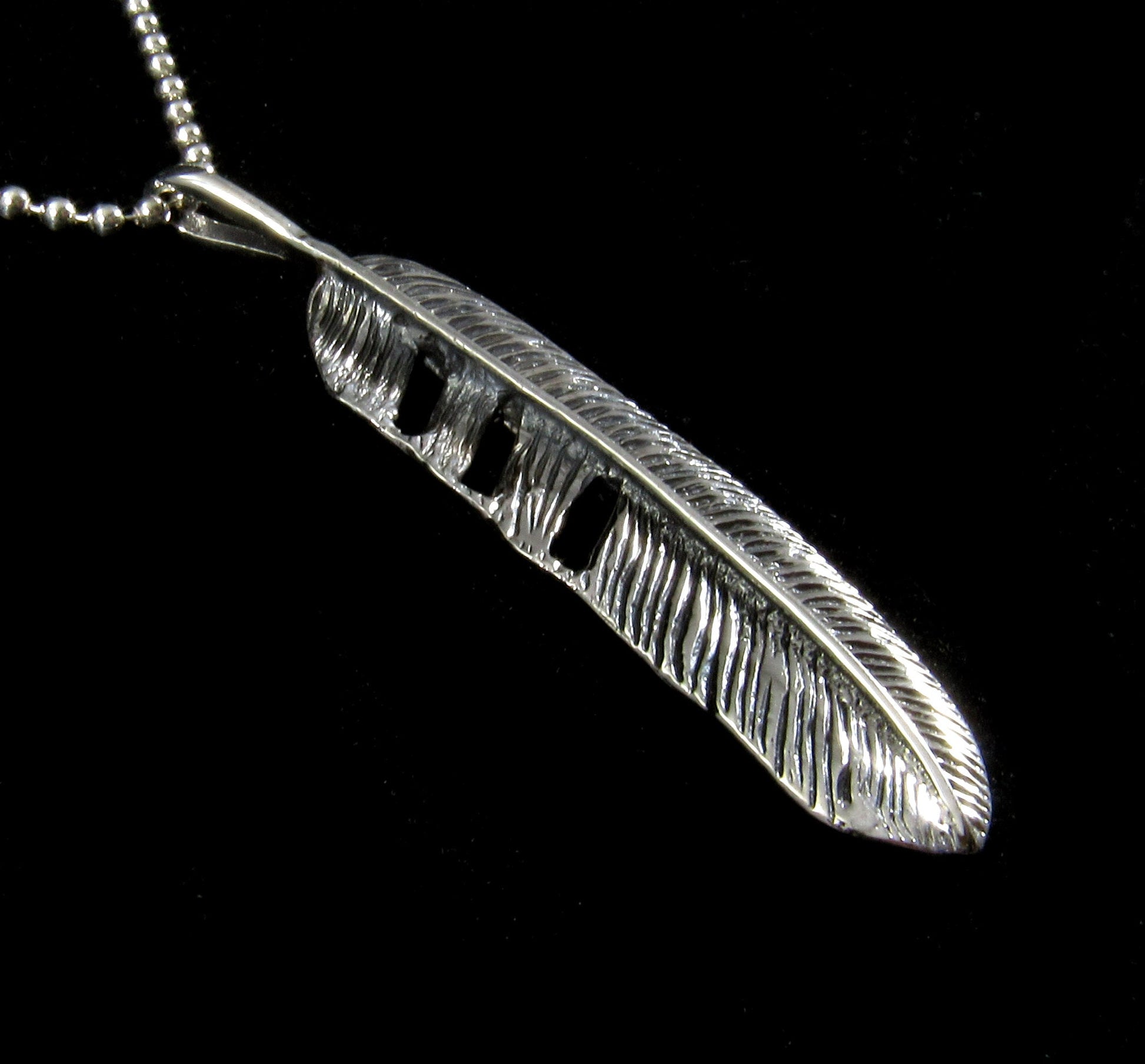 Large Handcrafted Solid 925 Sterling Silver Eagle Feather Slide Pendant