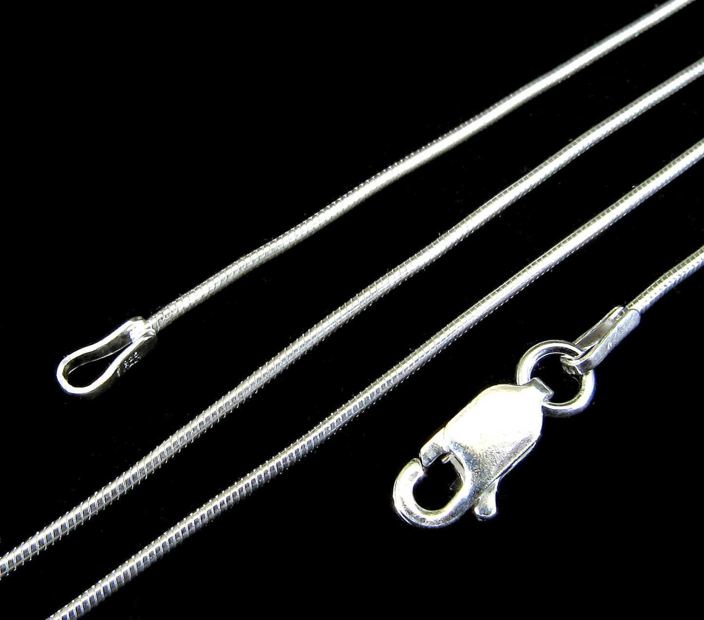 1MM Solid 925 Sterling Silver Women's Italian Round Snake Chain Necklace, Made in Italy, Lengths: 7 14 16" 18" 20" 22" 24" 26" or 30" Inches