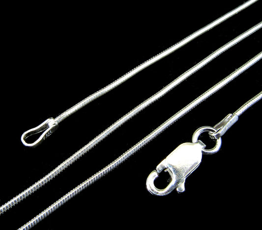 1MM Solid 925 Sterling Silver Women's Italian Round Snake Chain Necklace, Made in Italy, Lengths: 7 14 16" 18" 20" 22" 24" 26" or 30" Inches