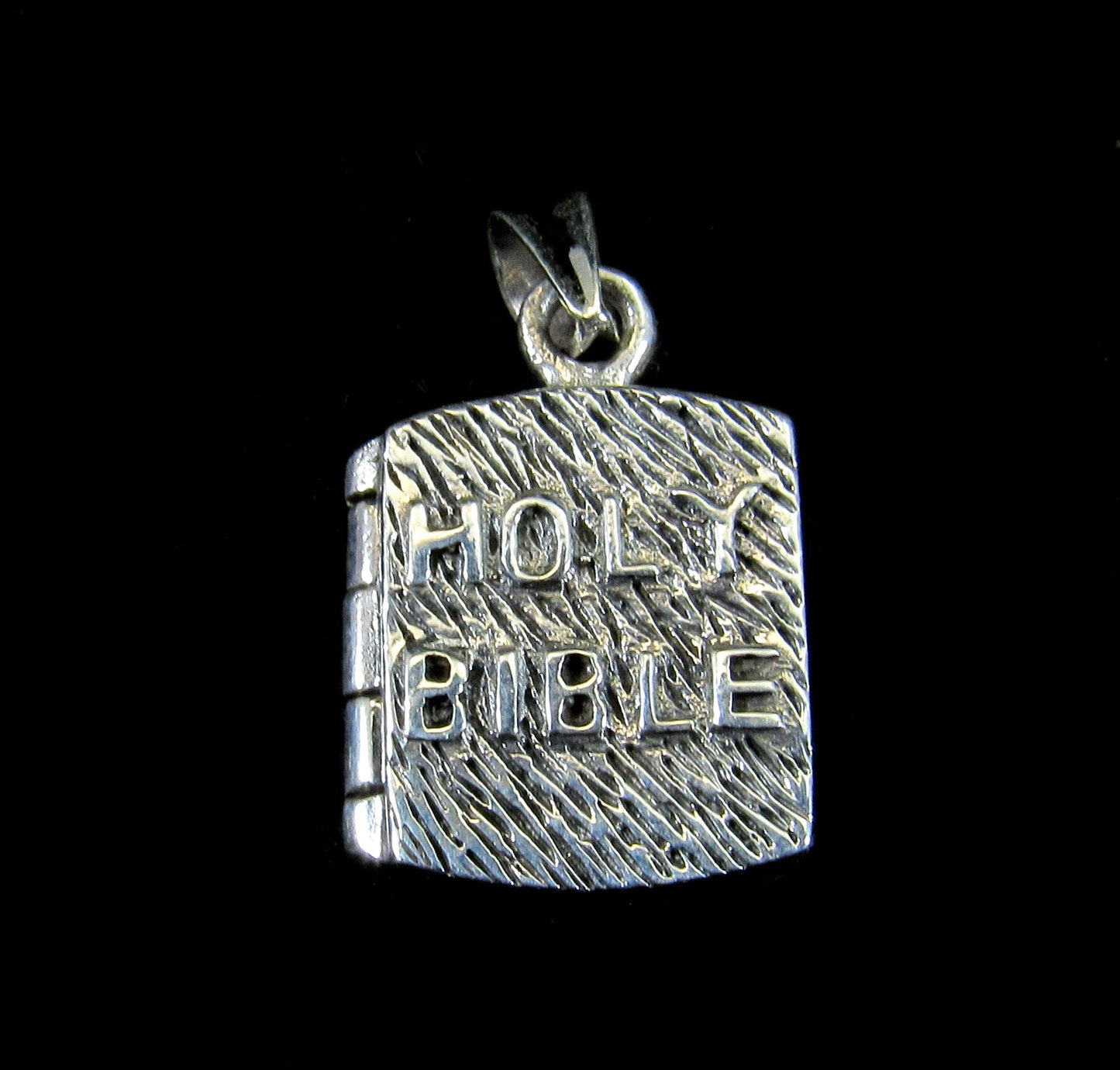Handcrafted Solid 925 Sterling Silver 3D 3 Dimensional Hinged Holy Bible & Cross Locket Pendant, Opens to Reveal Secret Compartment