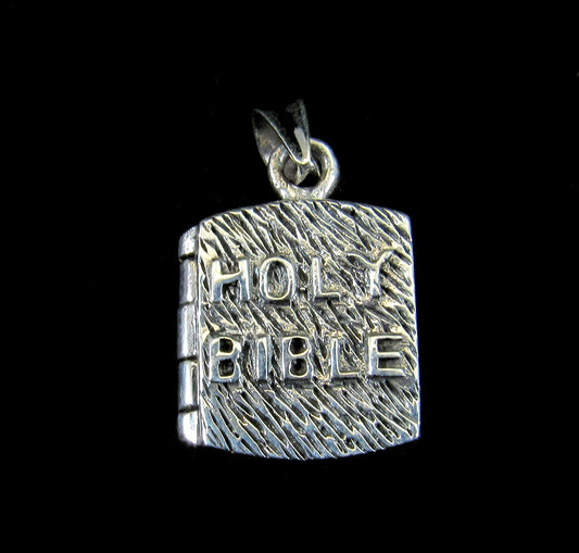 Handcrafted Solid 925 Sterling Silver 3D 3 Dimensional Hinged Holy Bible & Cross Locket Pendant, Opens to Reveal Secret Compartment
