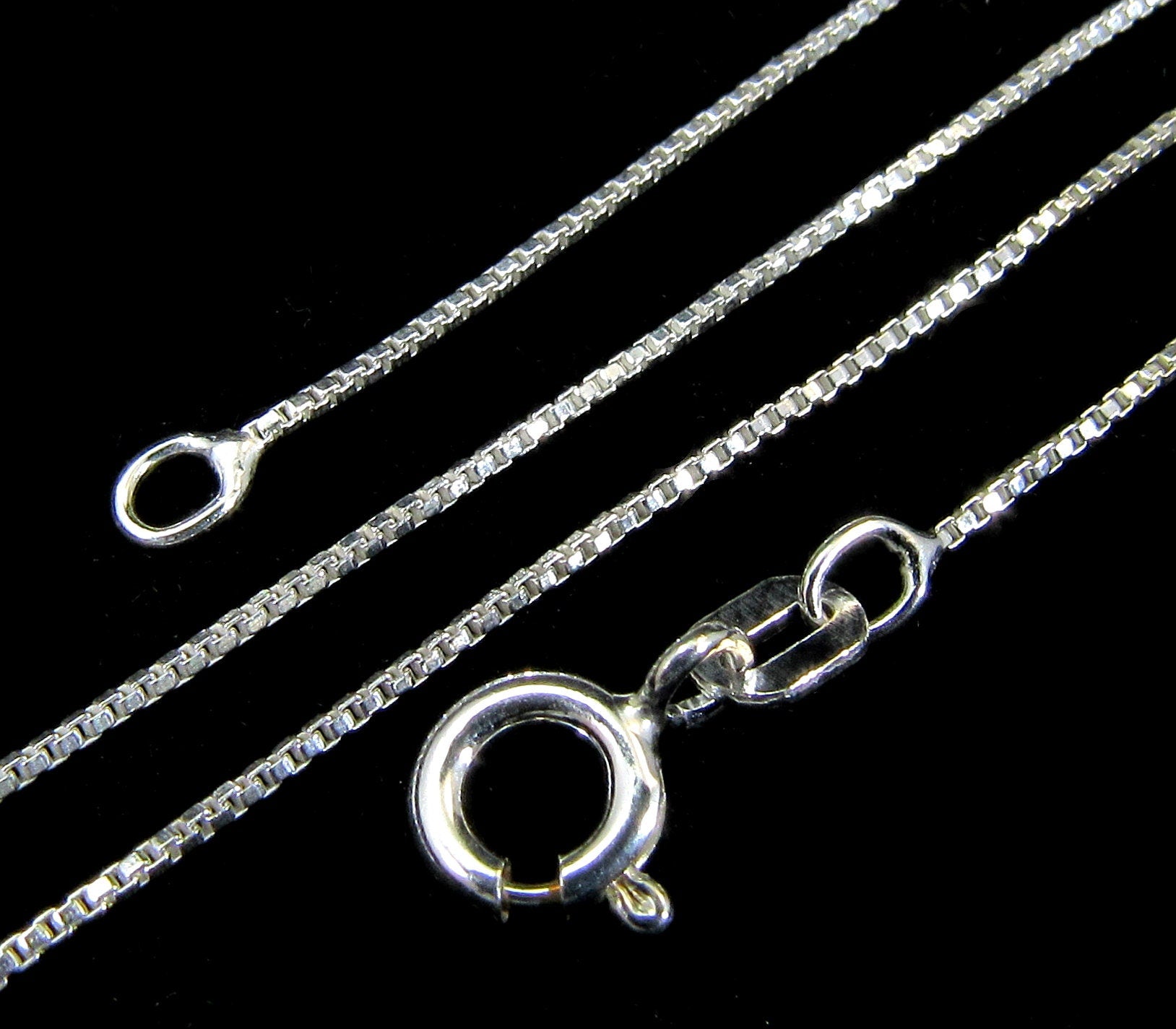 0.7MM Solid 925 Sterling Silver Dainty Italian Square BOX CHAIN Necklace, Made in Italy, 14 16 18 20 22 24 Inches, for small charms/pendants