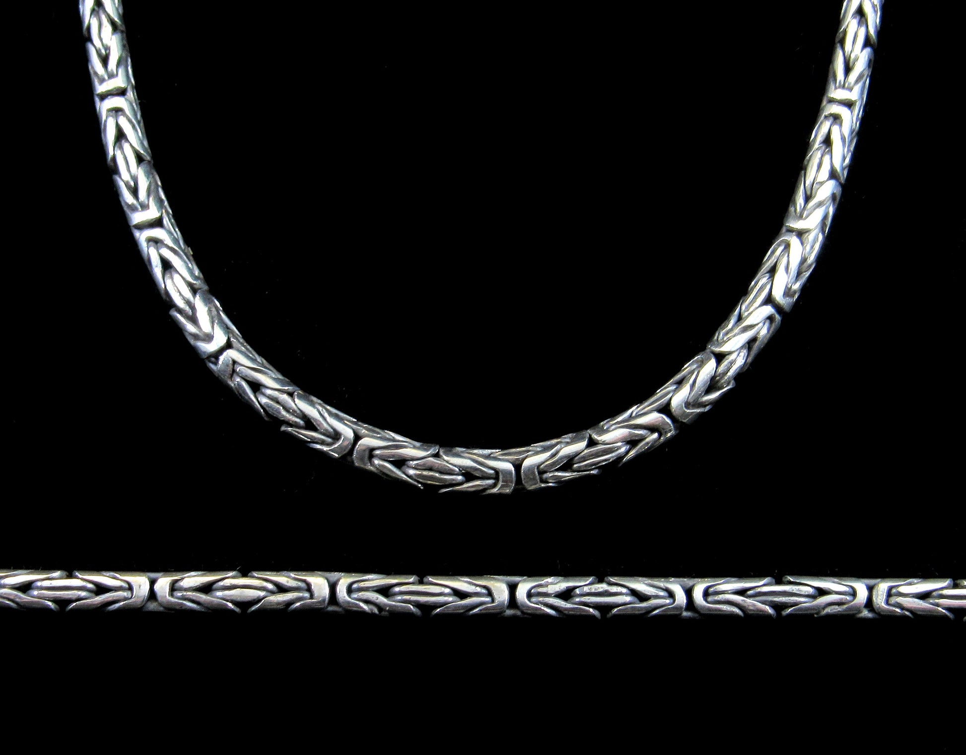 Handmade 3mm Solid 925 Sterling Silver Balinese BYZANTINE Borobudur Link Chain Necklace Bracelet: 8 9 10 16 18 20 22 24 26 28 or 30 Inches"