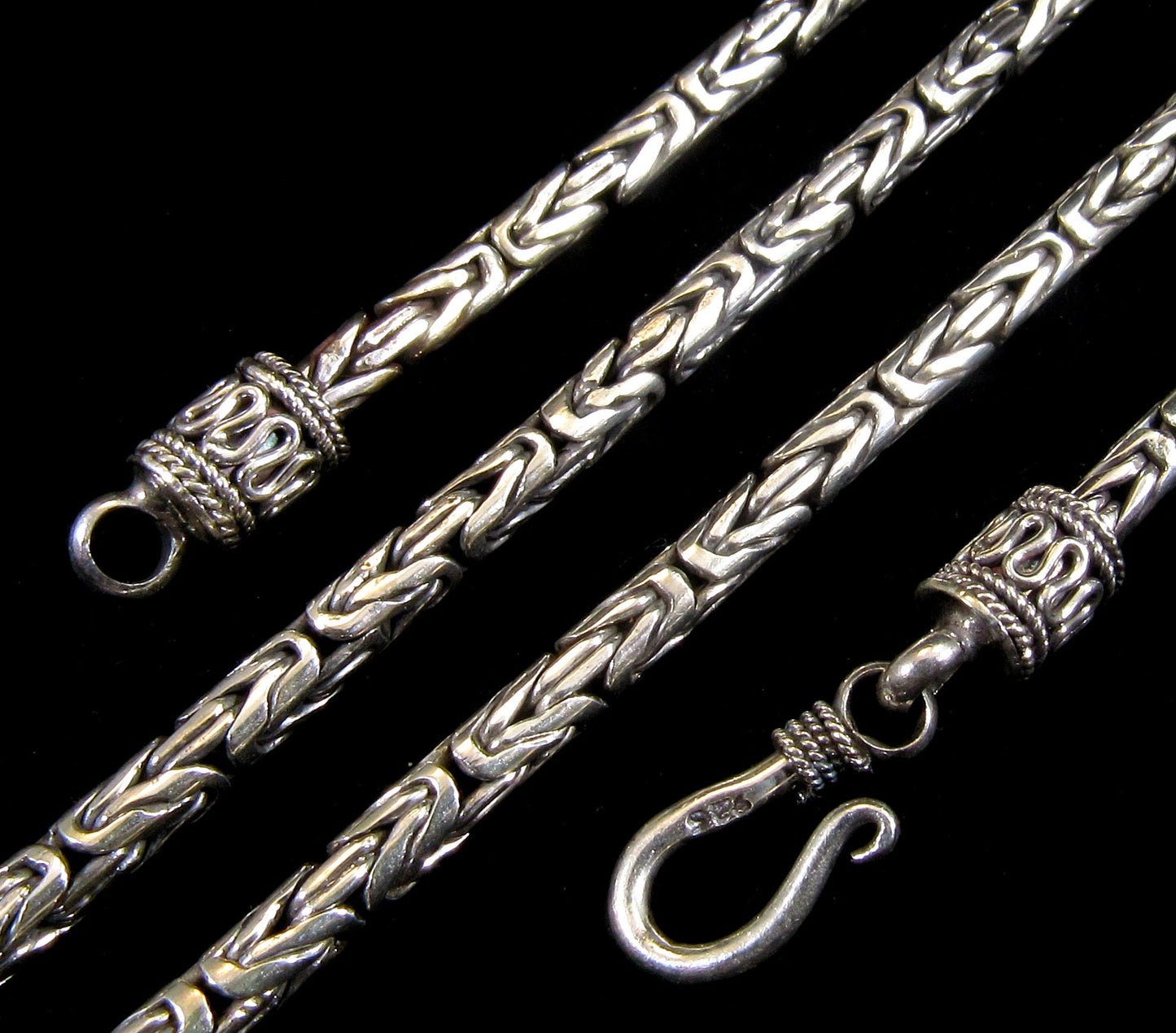 Handmade 3mm Solid 925 Sterling Silver Balinese BYZANTINE Borobudur Link Chain Necklace Bracelet: 8 9 10 16 18 20 22 24 26 28 or 30 Inches"