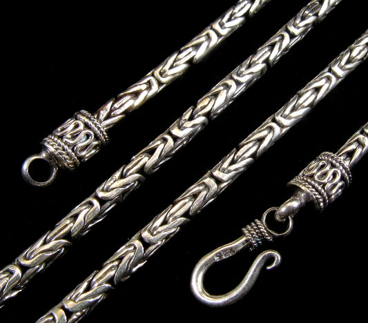 Handmade 3mm Solid 925 Sterling Silver Balinese BYZANTINE Borobudur Link Chain Necklace Bracelet: 8 9 10 16 18 20 22 24 26 28 or 30 Inches"