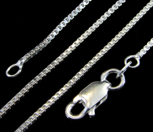 1.1MM Solid 925 Sterling Silver Italian Square Box Chain Necklace for Pendants & Charms Made in Italy,16" 18" 20" 24", 26", or 30" Inches