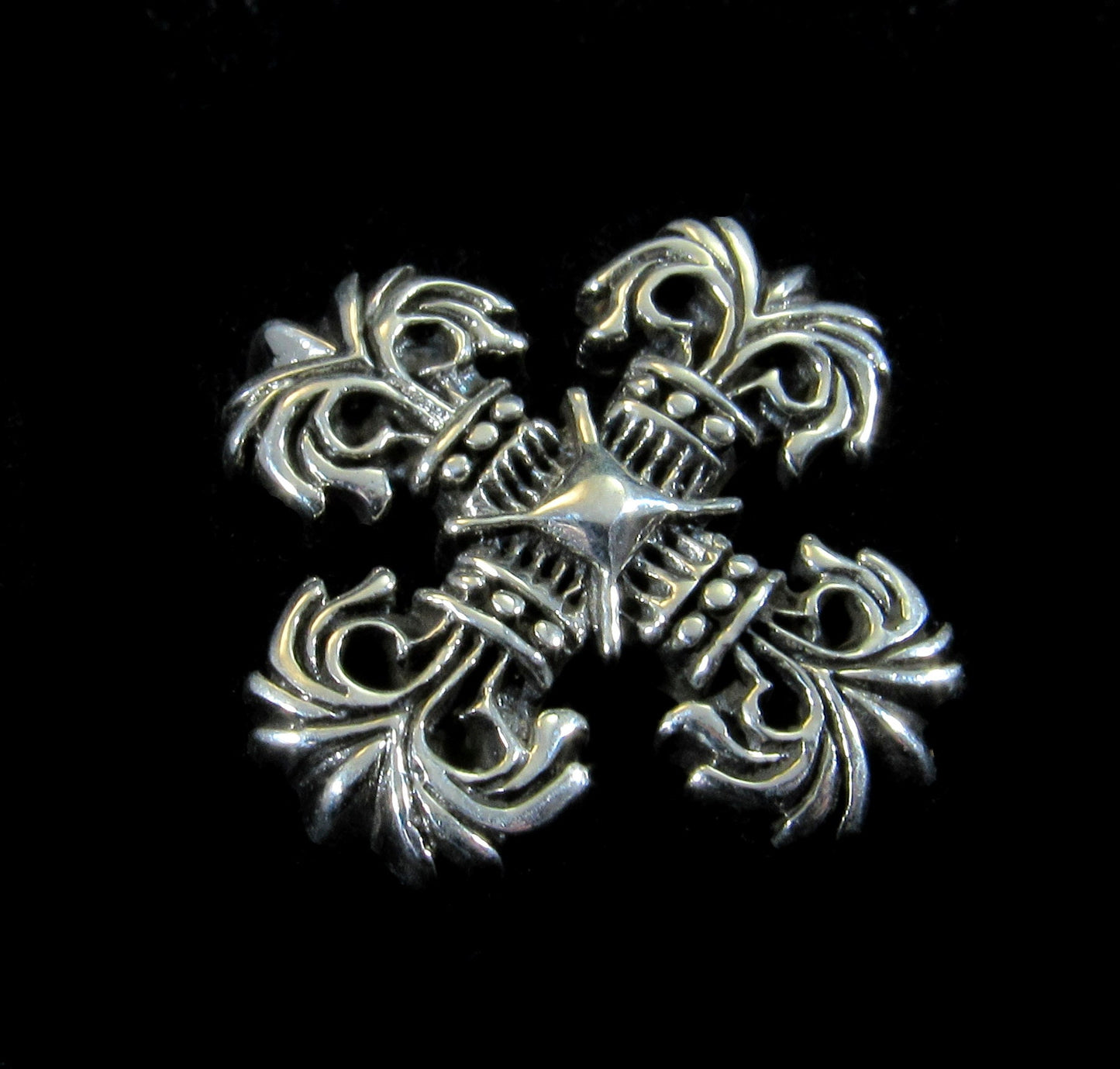 Solid 925 Sterling Silver Square Filigree Cross Pendant, Handcrafted Coat of Arms Motif, Quadskelion Slide Pendant, Medieval Jewelry