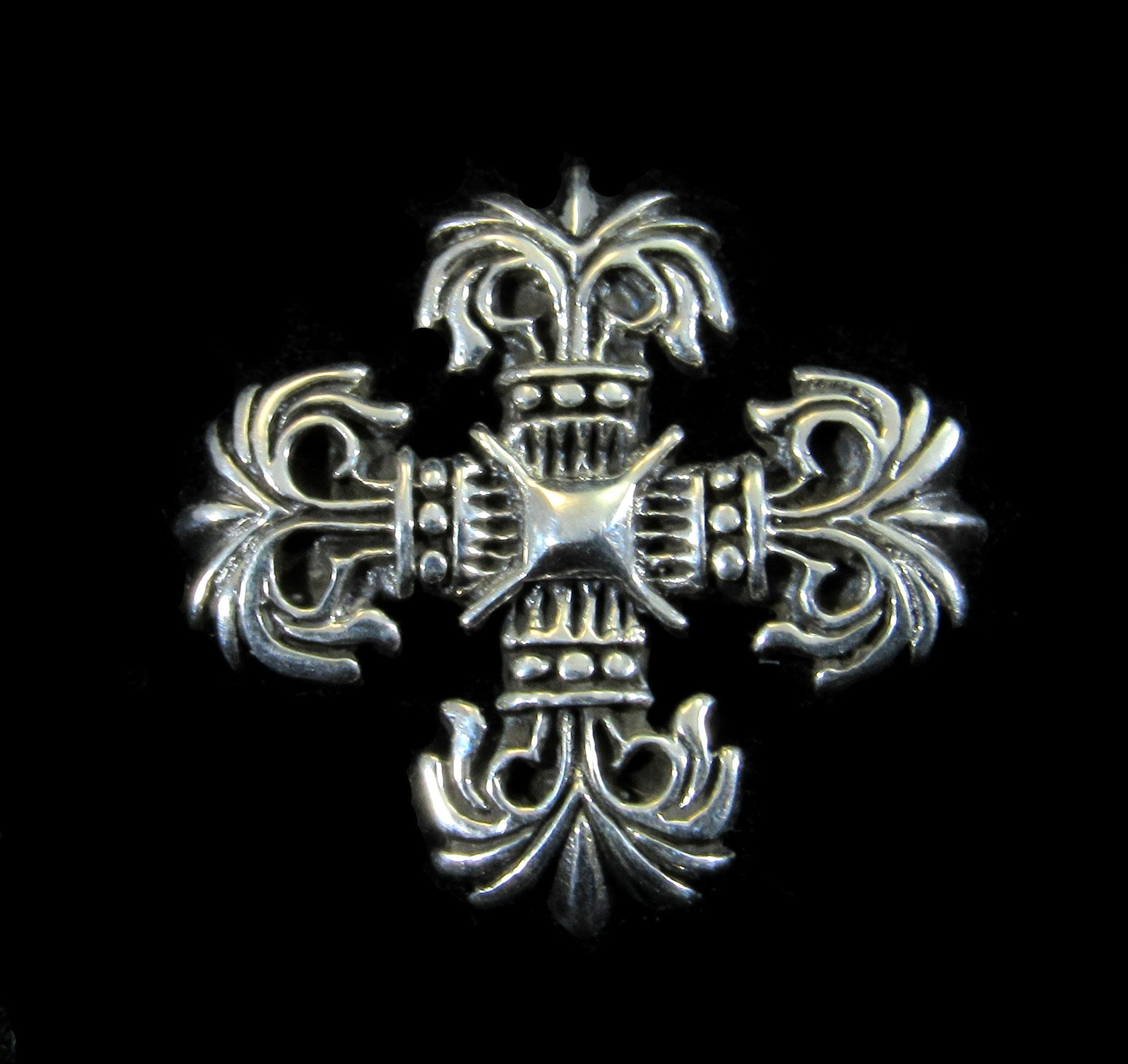 Solid 925 Sterling Silver Square Filigree Cross Pendant, Handcrafted Coat of Arms Motif, Quadskelion Slide Pendant, Medieval Jewelry