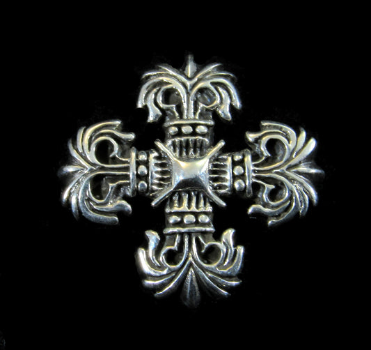 Solid 925 Sterling Silver Square Filigree Cross Pendant, Handcrafted Coat of Arms Motif, Quadskelion Slide Pendant, Medieval Jewelry