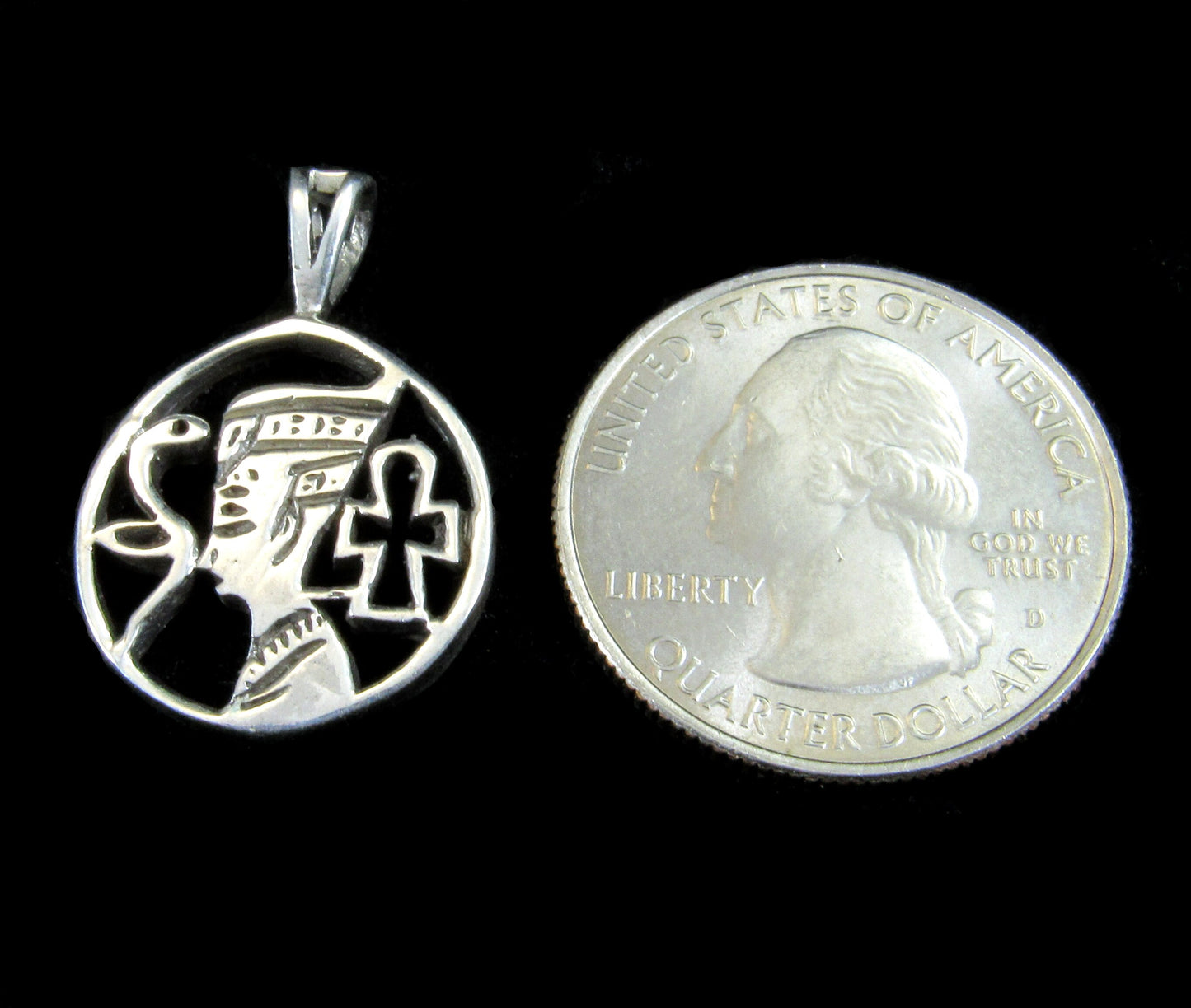 Solid 925 Sterling Silver Bust of Nefertiti, Handcrafted Egyptian Pendant with Ankh & Snake Symbols